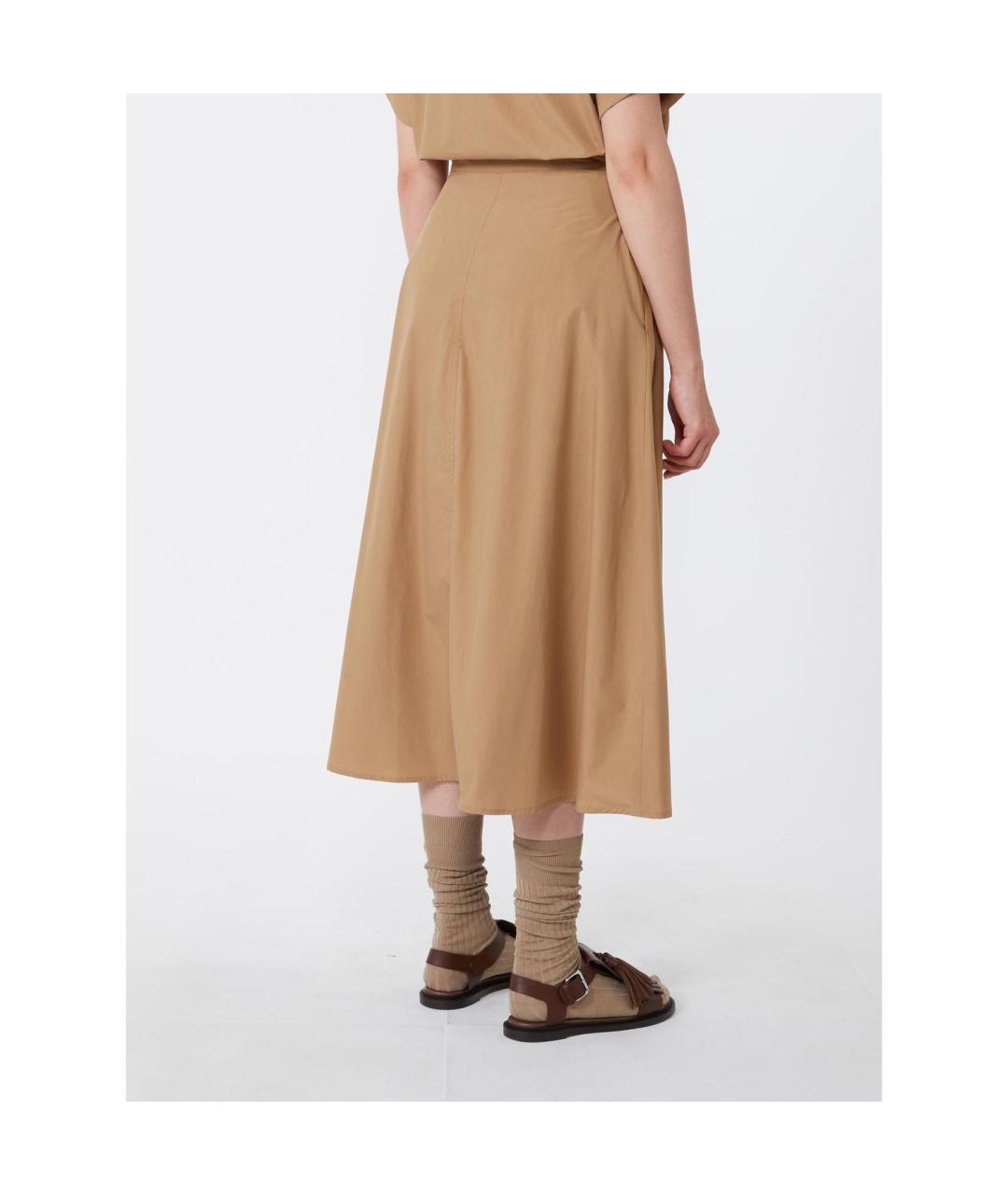 WEEKEND MAX MARA Коричневая хлопковая юбка миди, фото 2