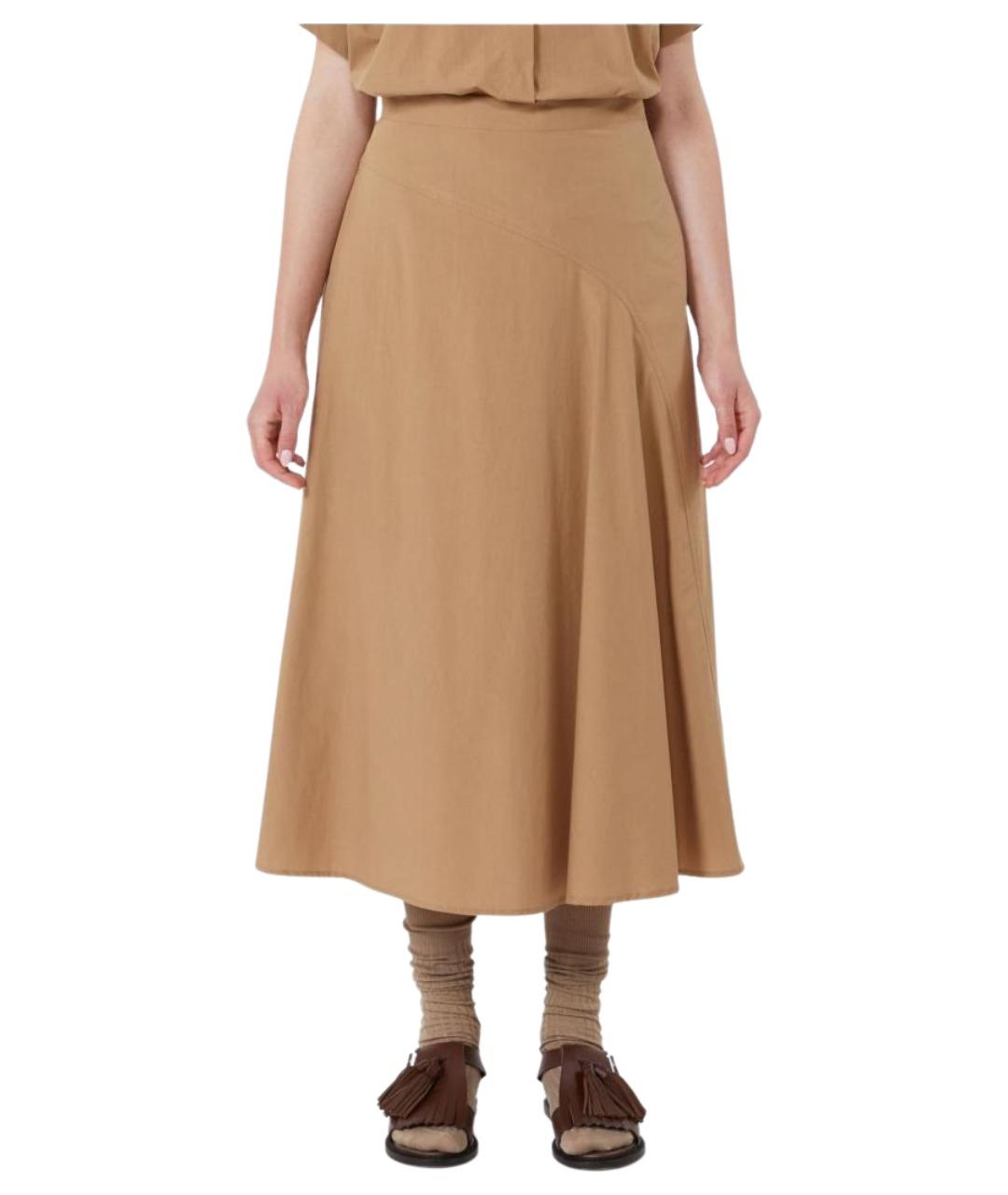 WEEKEND MAX MARA Коричневая хлопковая юбка миди, фото 1