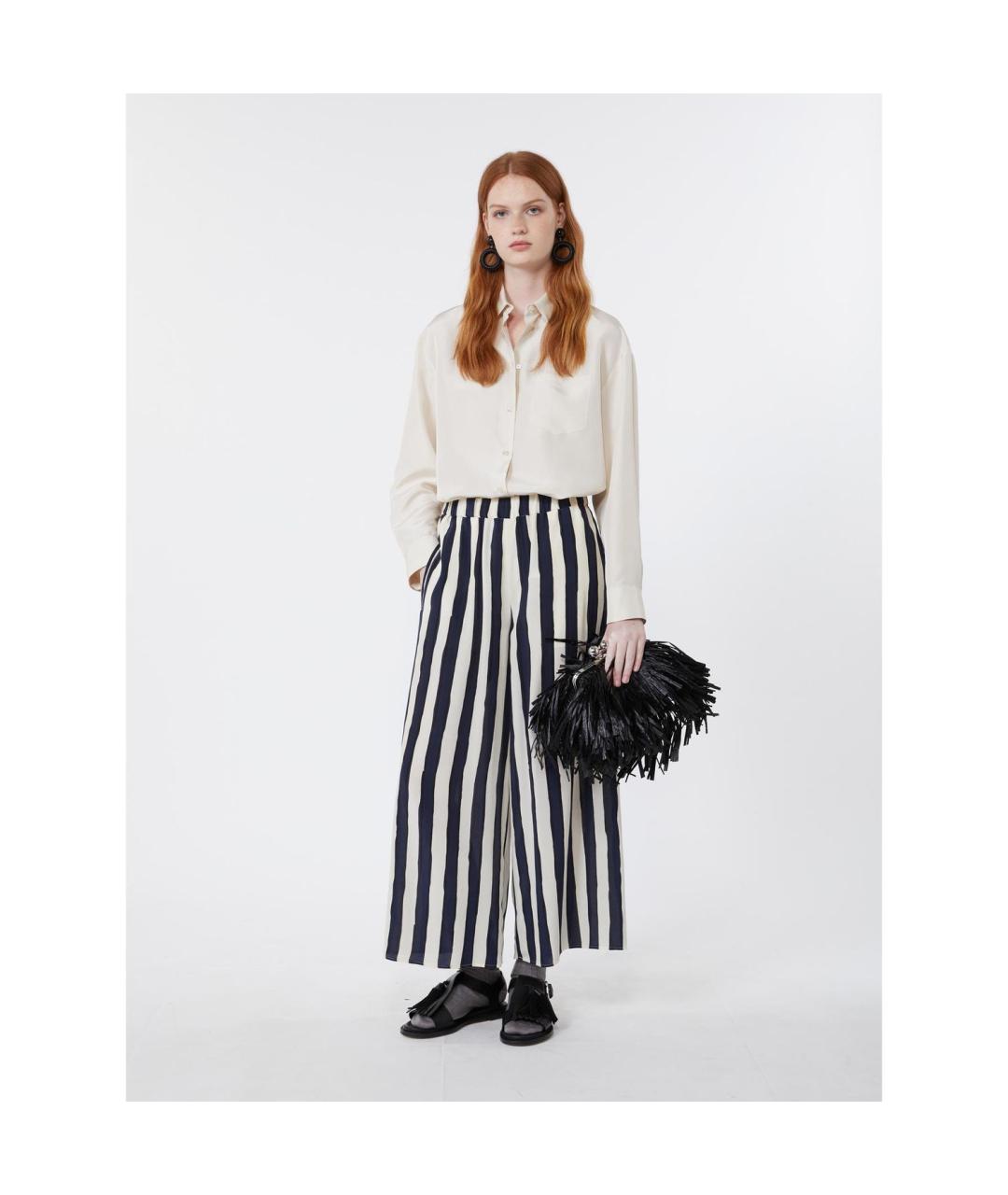 WEEKEND MAX MARA Синие шелковые прямые брюки, фото 4