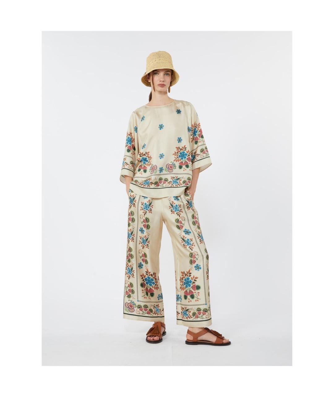 WEEKEND MAX MARA Мульти шелковые прямые брюки, фото 4