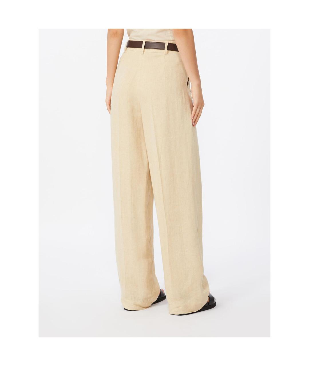 MAX MARA STUDIO Бежевые льняные прямые брюки, фото 2