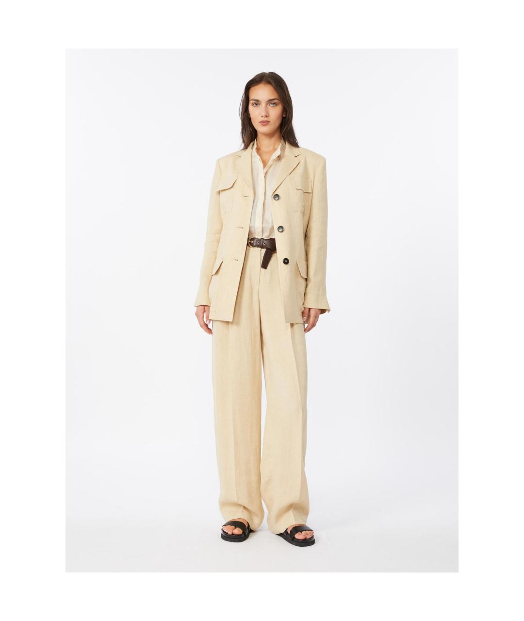 MAX MARA STUDIO Бежевые льняные прямые брюки, фото 4