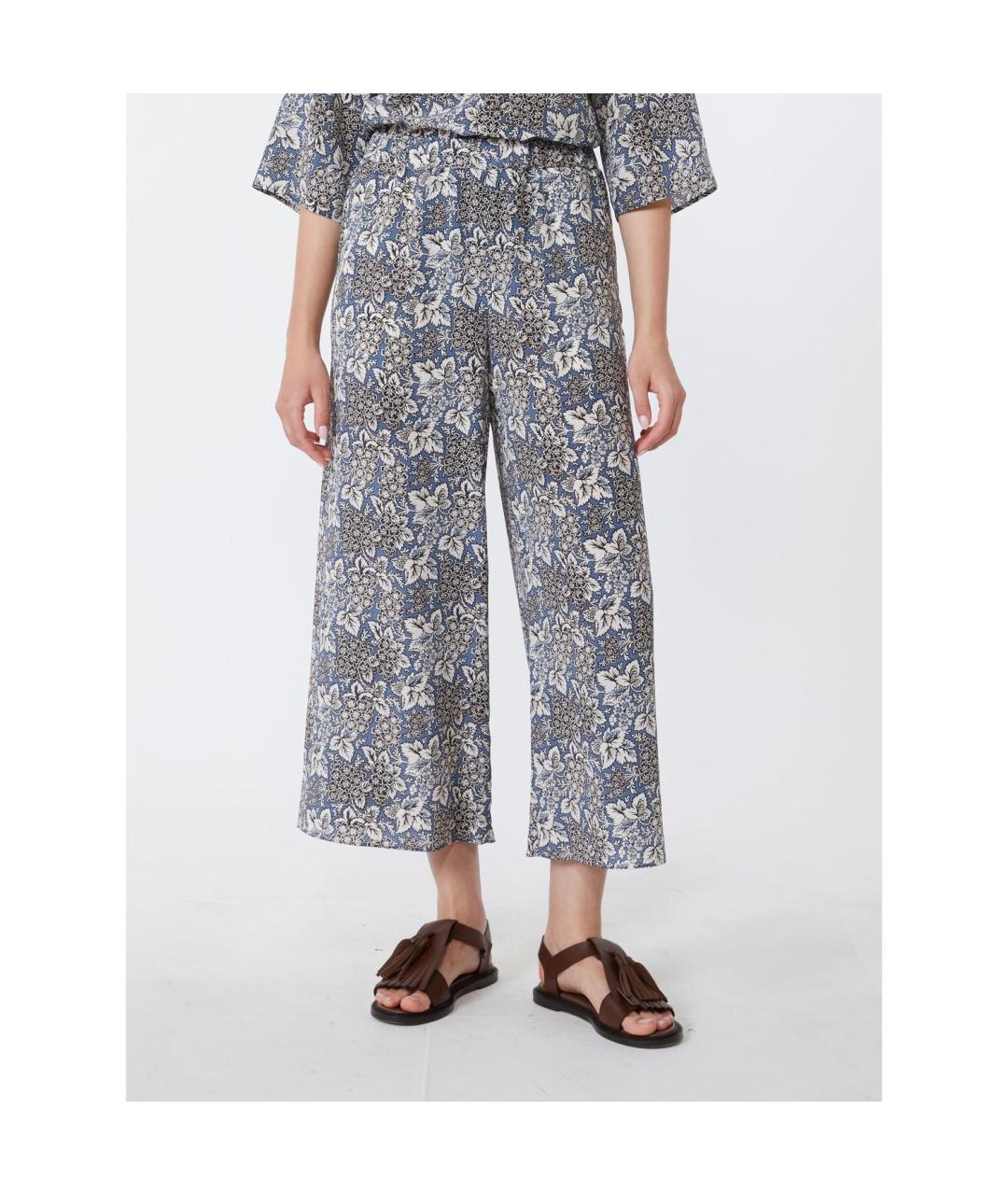 WEEKEND MAX MARA Синие шелковые прямые брюки, фото 3