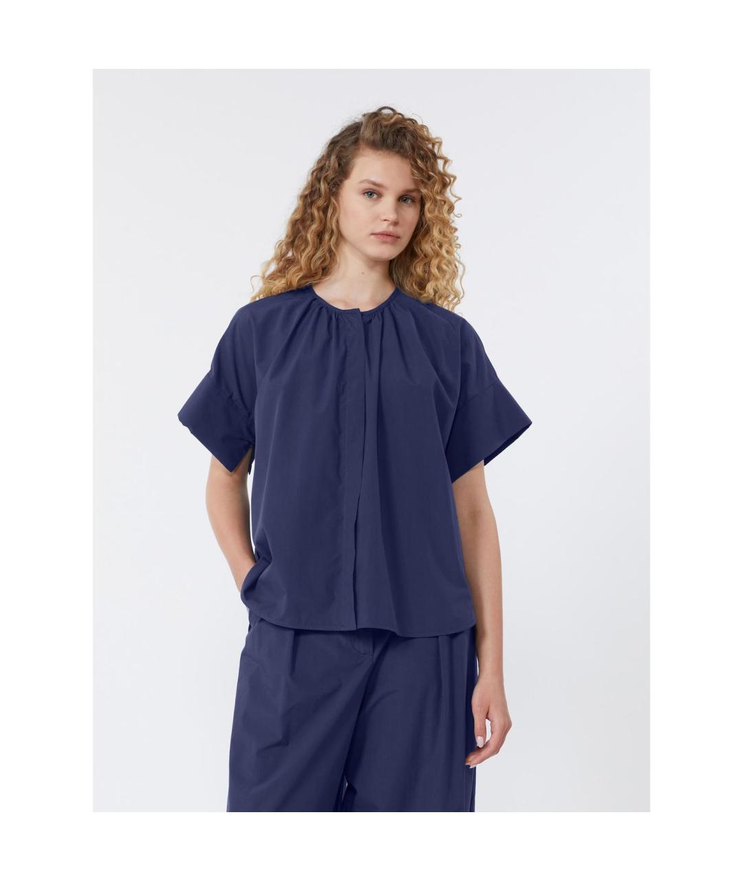 WEEKEND MAX MARA Темно-синяя хлопковая рубашка, фото 5