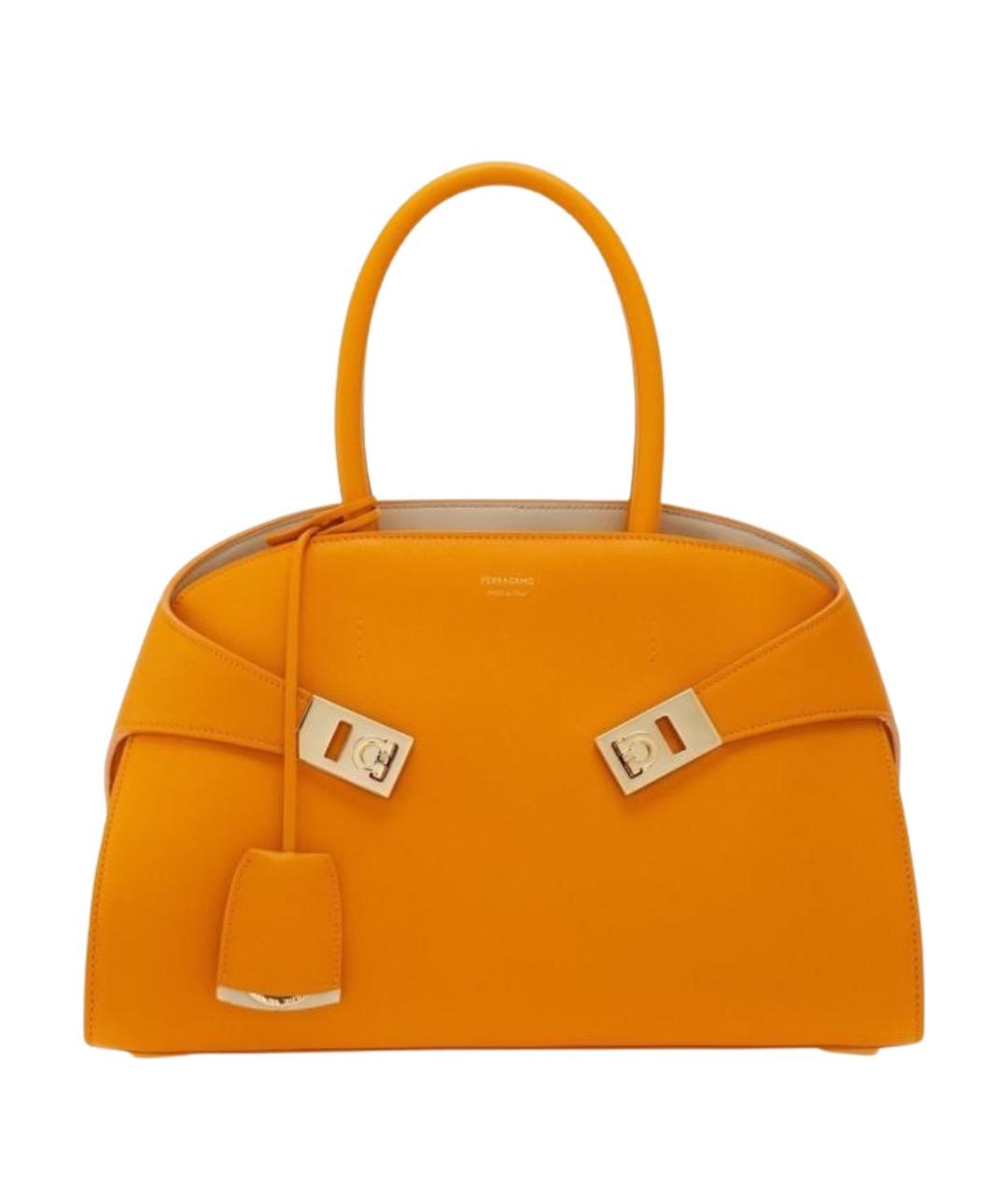 FERRAGAMO Оранжевая кожаная сумка тоут, фото 1