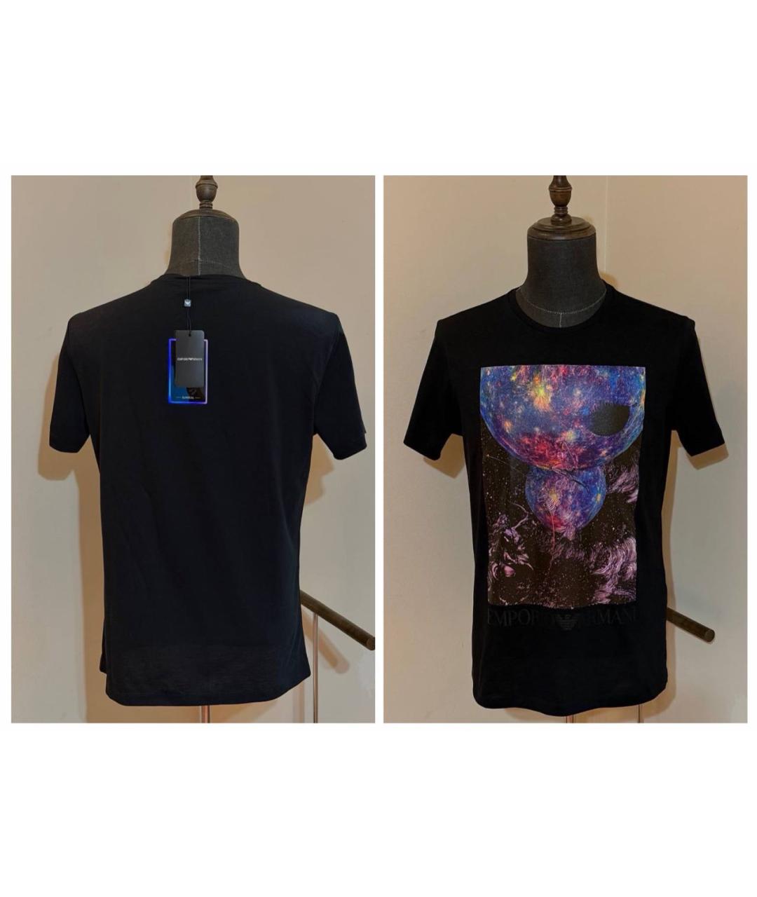 EMPORIO ARMANI Черная хлопковая футболка, фото 4