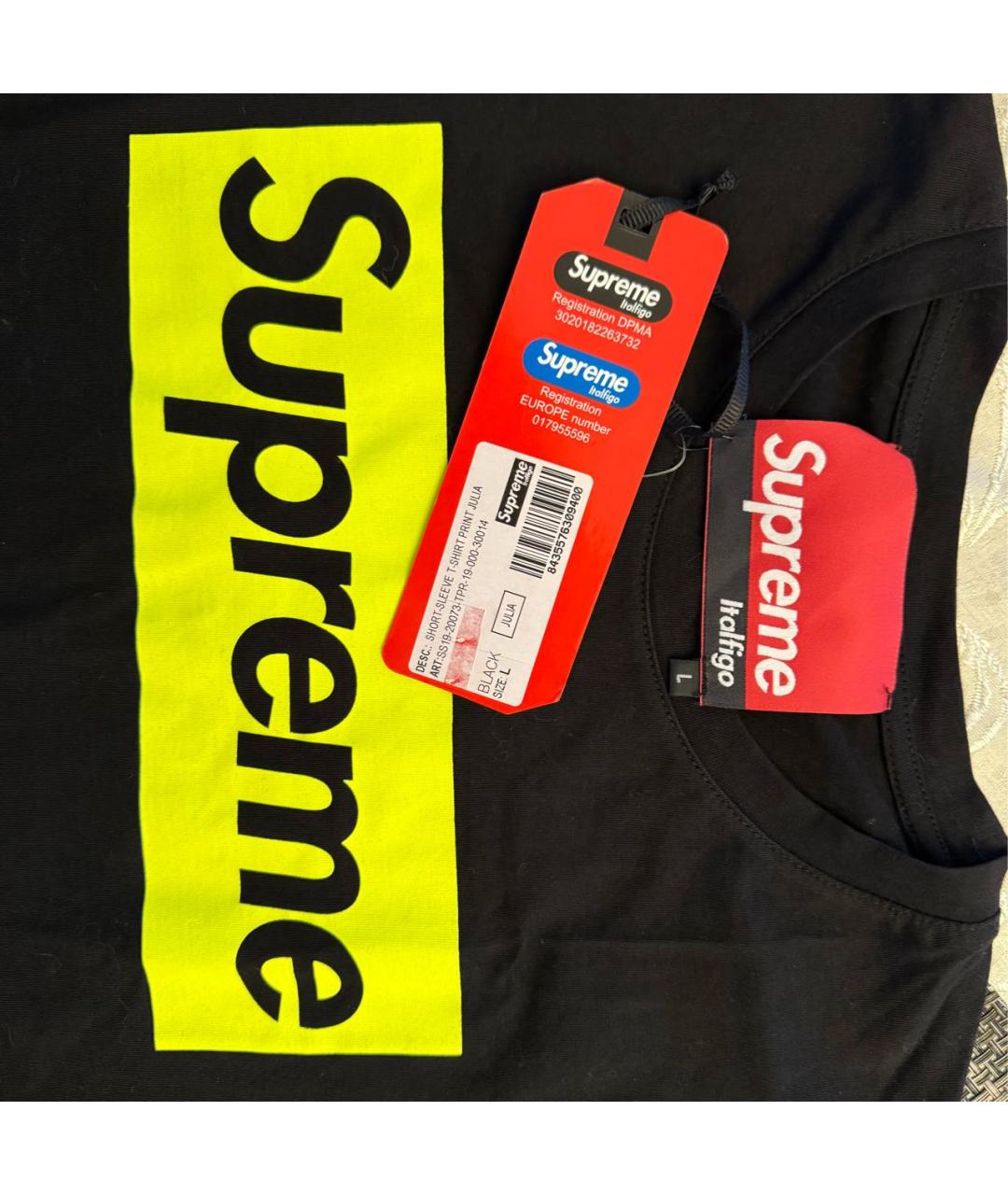 SUPREME Черная хлопковая футболка, фото 4