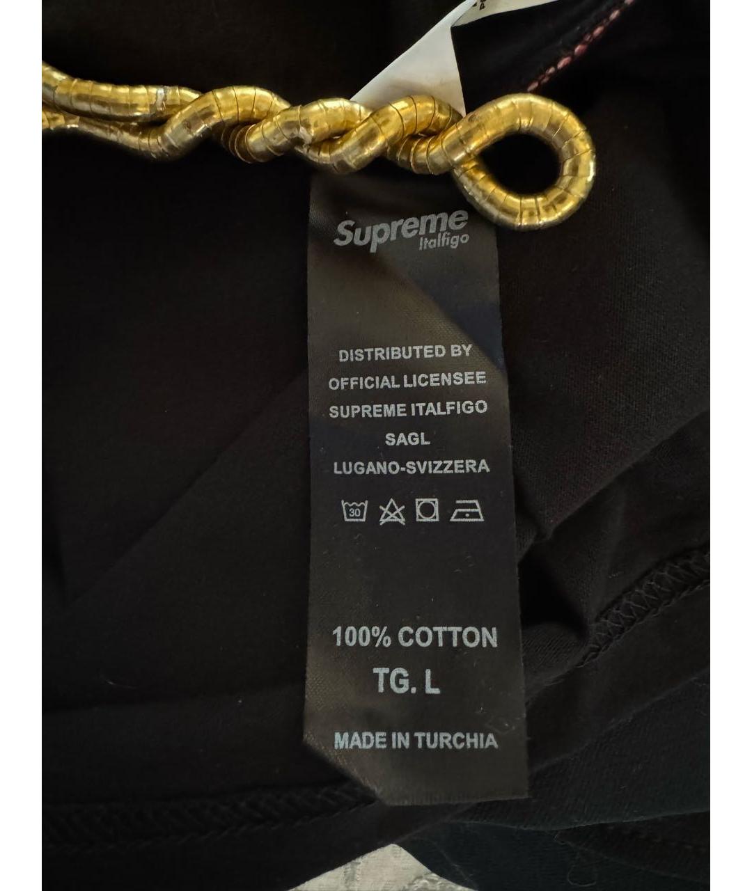 SUPREME Черная хлопковая футболка, фото 7