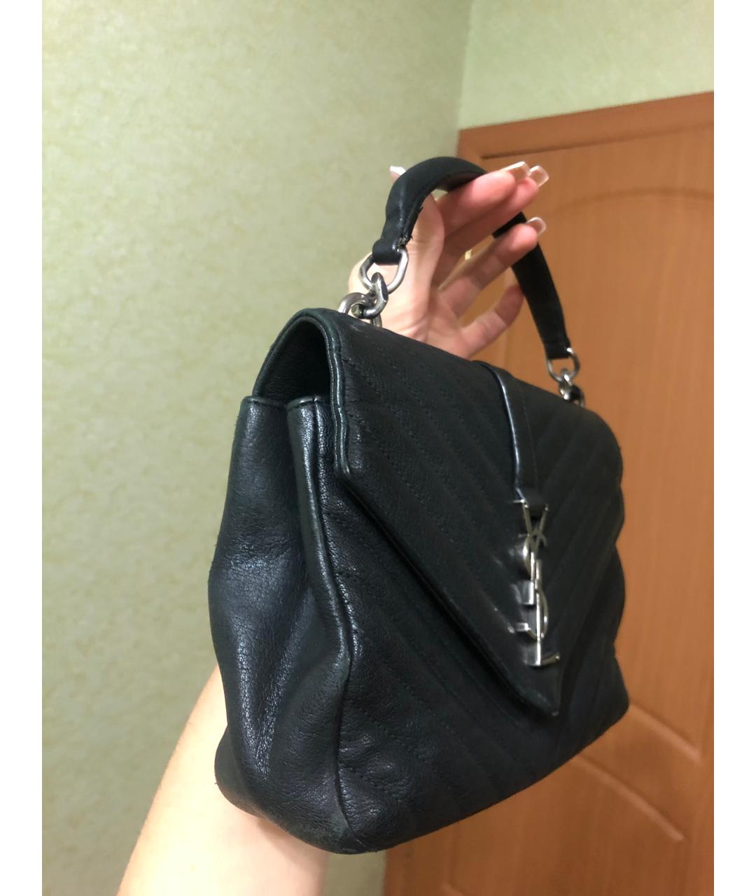 SAINT LAURENT Черная кожаная сумка с короткими ручками, фото 2