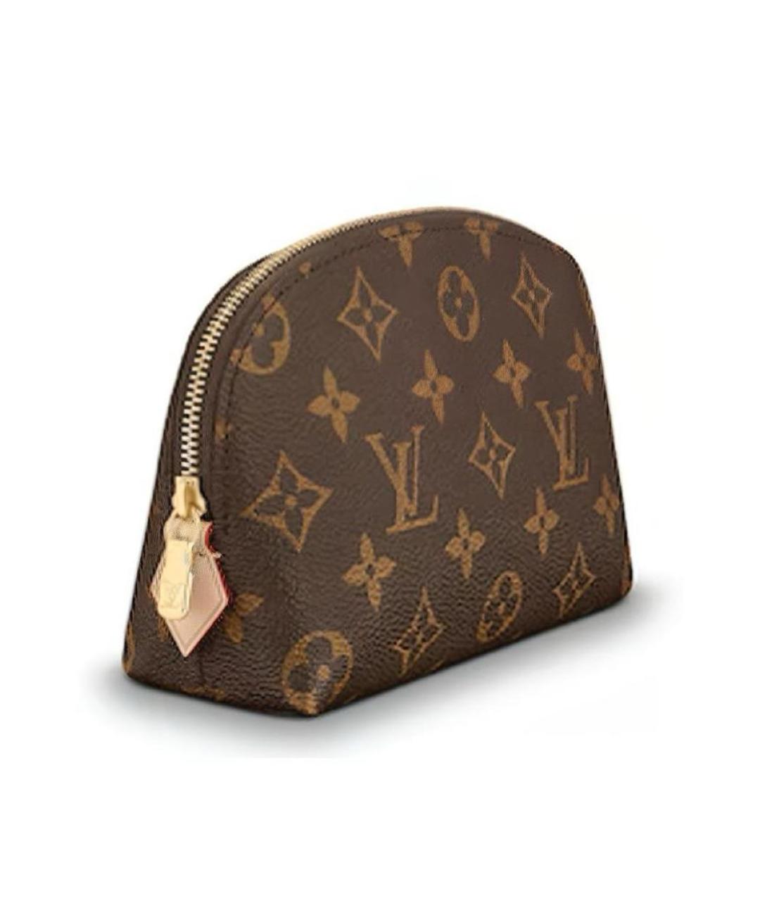 LOUIS VUITTON Коричневая кожаная косметичка, фото 3