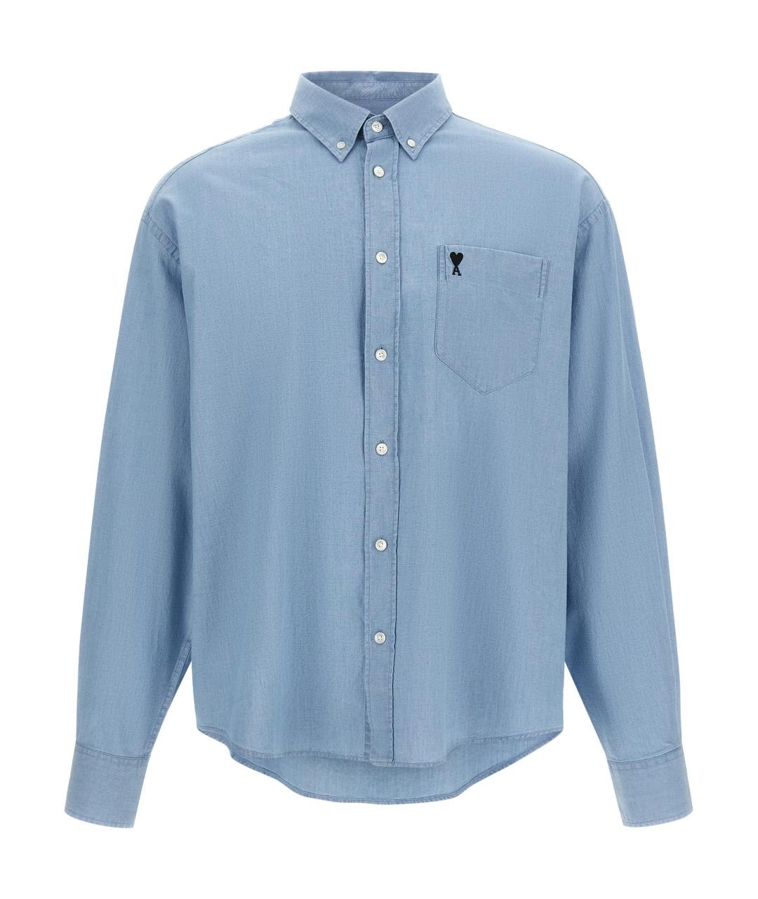 Ami Paris Голубая хлопковая кэжуал рубашка, фото 1