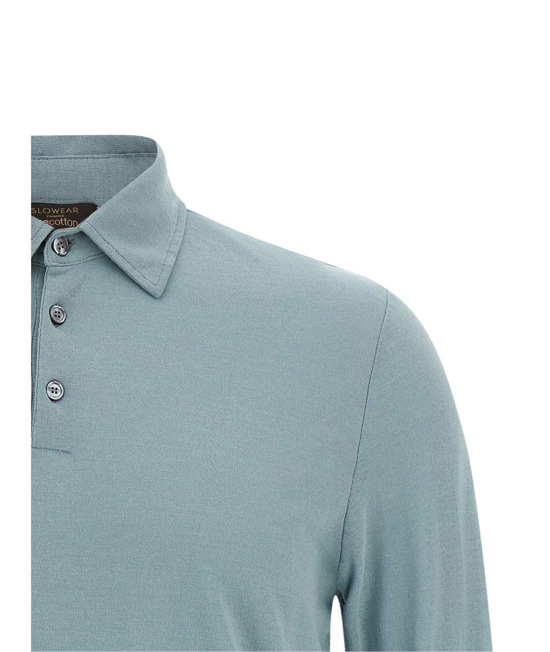ZANONE Голубое хлопковое поло с длинным рукавом, фото 3