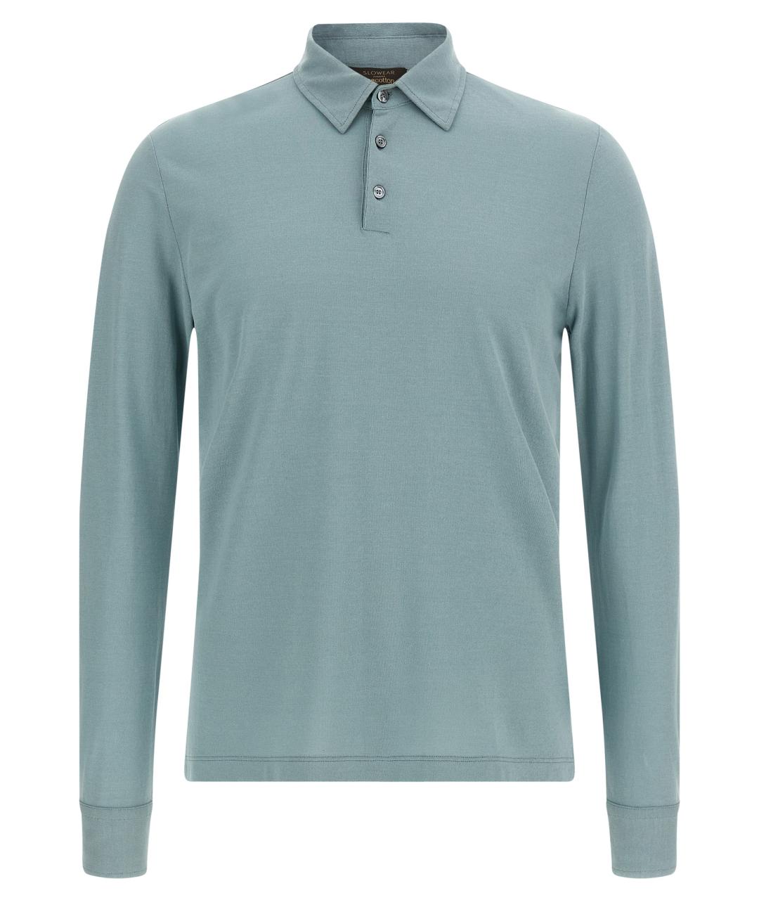 ZANONE Голубое хлопковое поло с длинным рукавом, фото 1