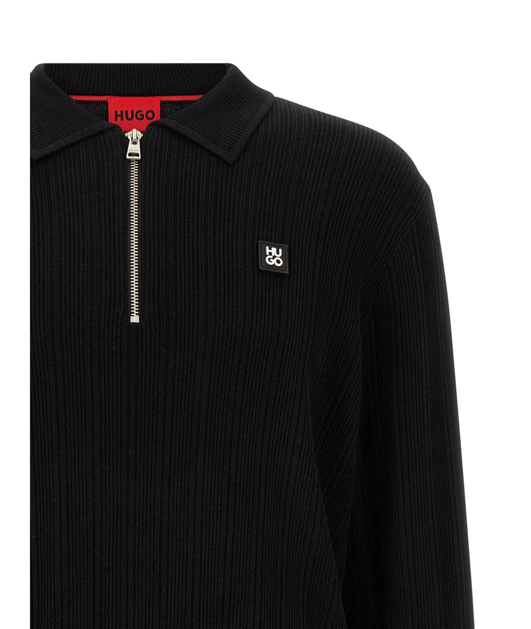 HUGO BOSS Черное вискозное поло с длинным рукавом, фото 3