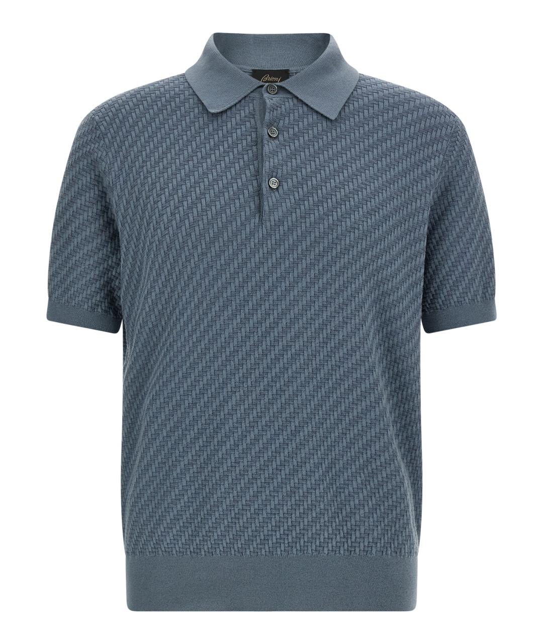 BRIONI Голубое хлопковое поло с коротким рукавом, фото 1