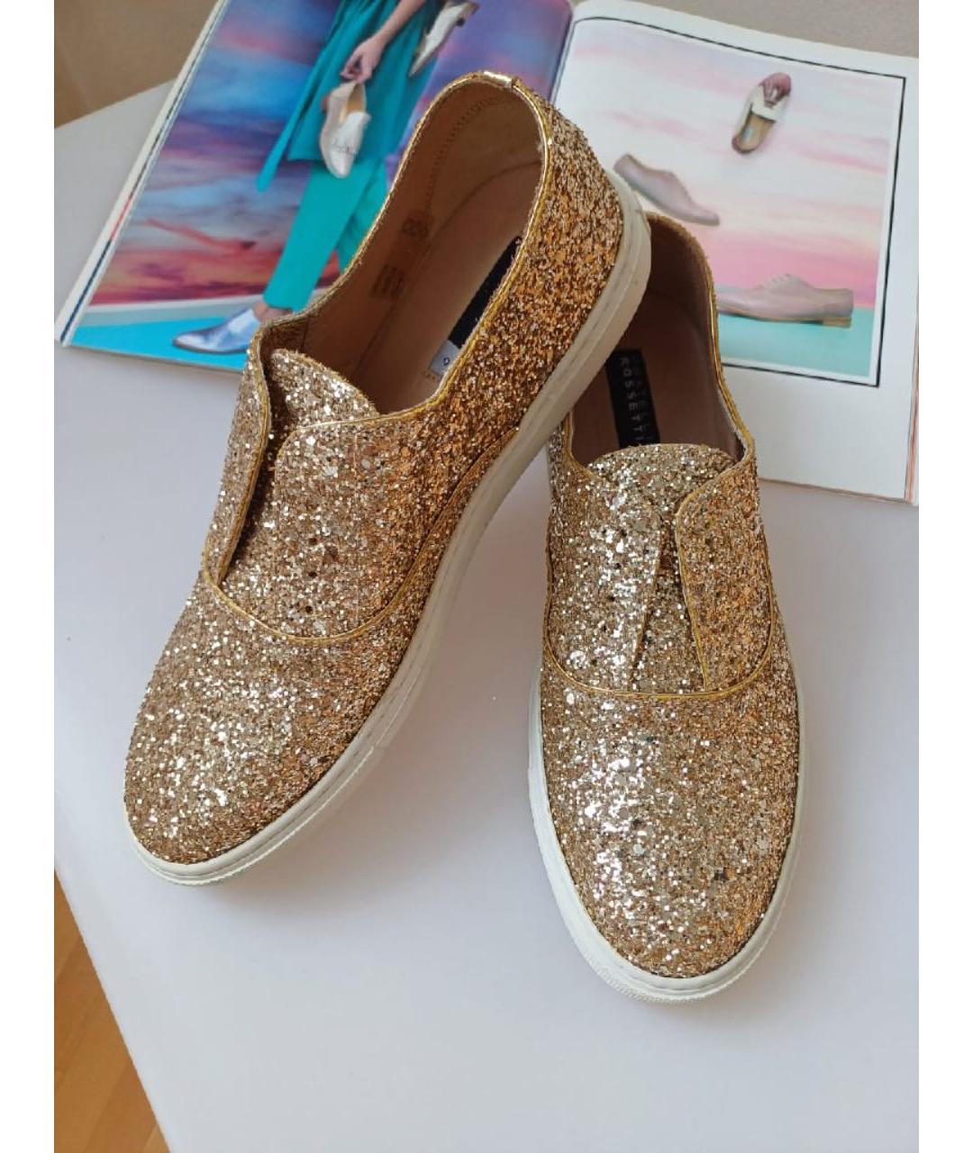 FRATELLI ROSSETTI Золотые кожаные слипоны, фото 5