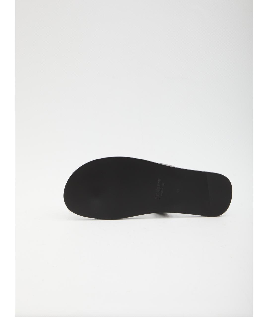 SAINT LAURENT Коричневые кожаные шлепанцы, фото 2