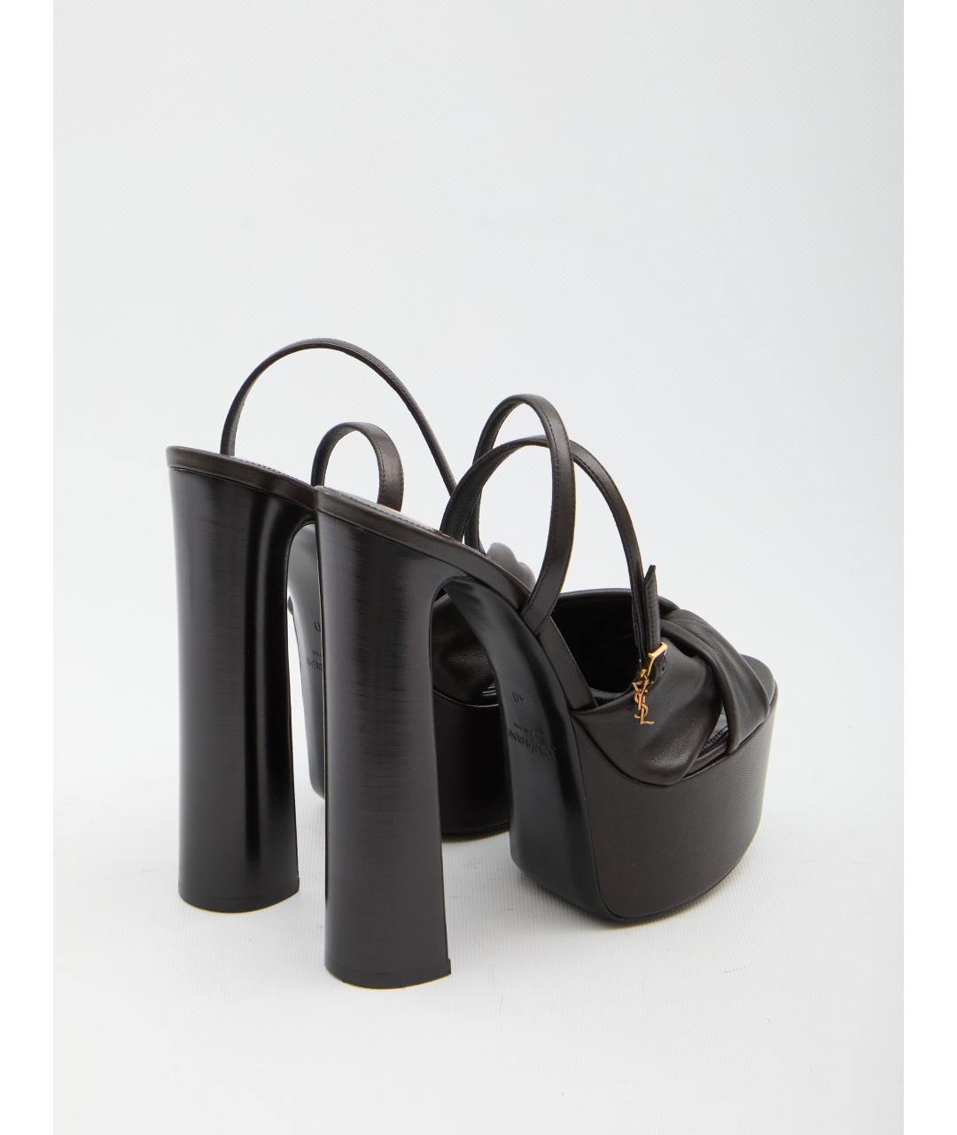 SAINT LAURENT Коричневые кожаные босоножки, фото 3