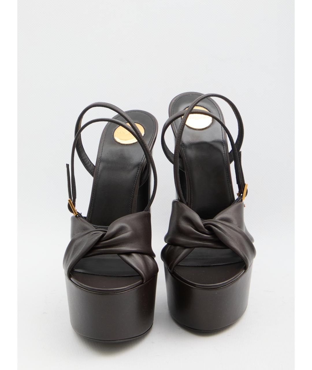 SAINT LAURENT Коричневые кожаные босоножки, фото 5