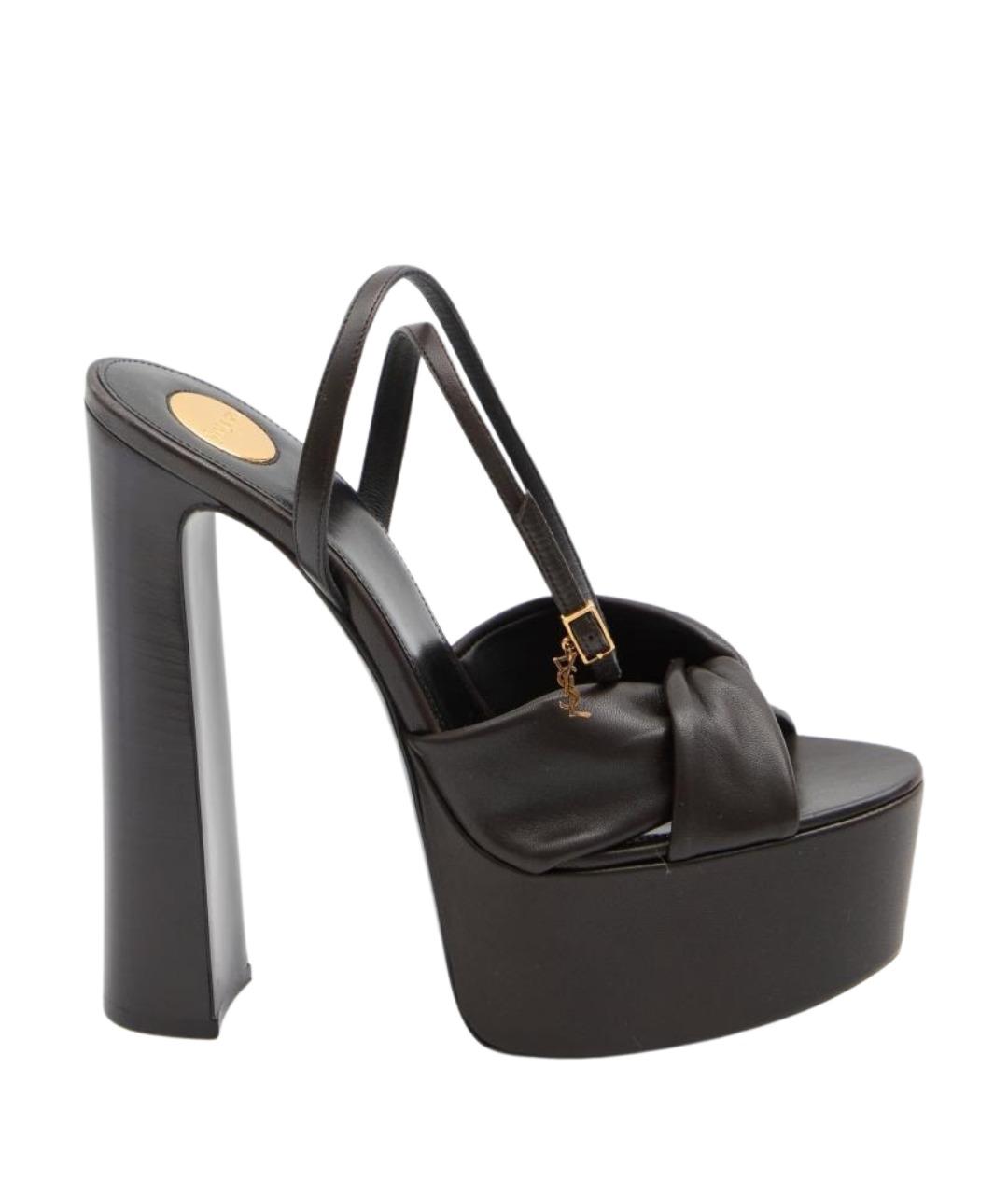 SAINT LAURENT Коричневые кожаные босоножки, фото 1