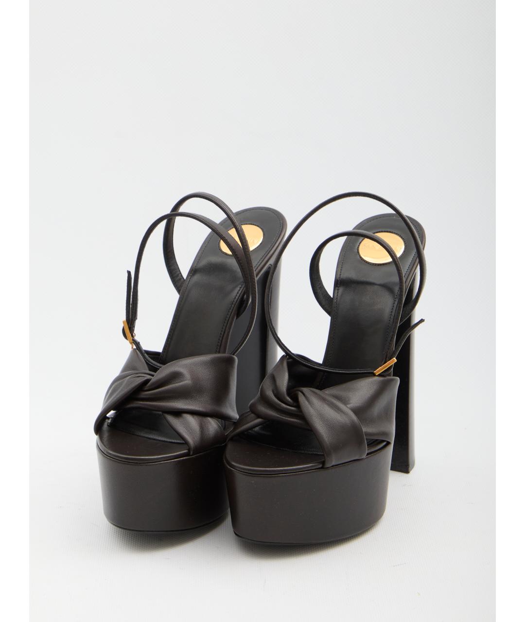 SAINT LAURENT Коричневые кожаные босоножки, фото 2