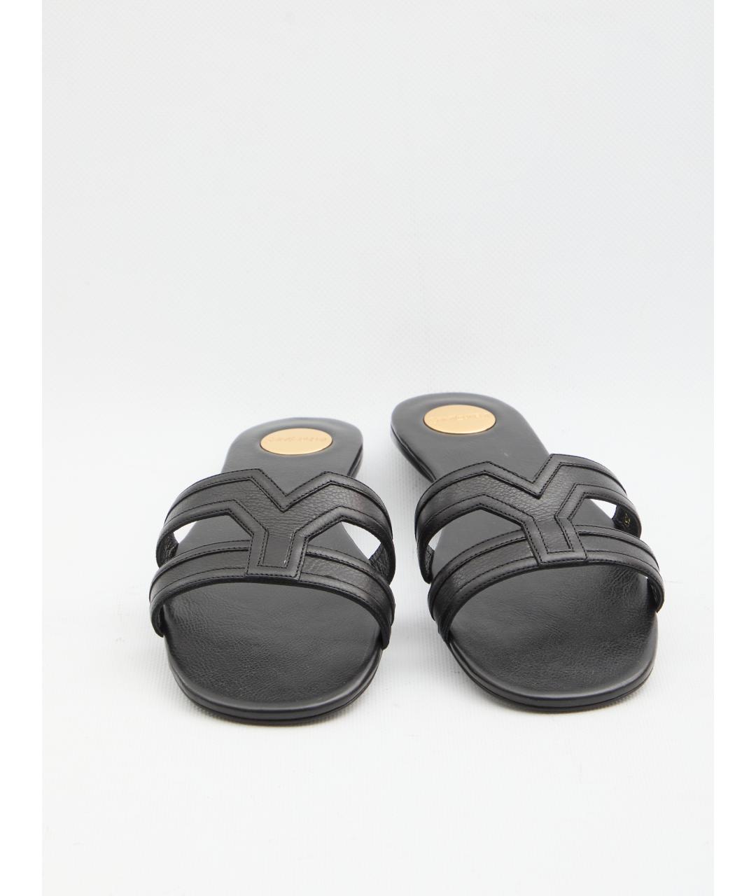 SAINT LAURENT Черные кожаные шлепанцы, фото 5