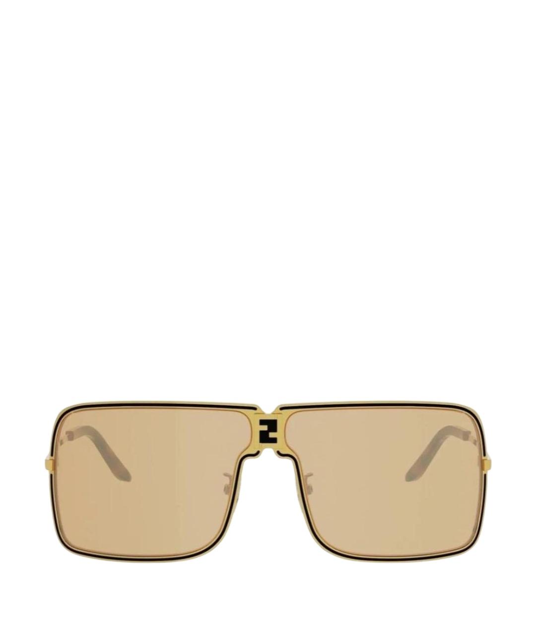 FENDI Золотые металлические солнцезащитные очки, фото 1