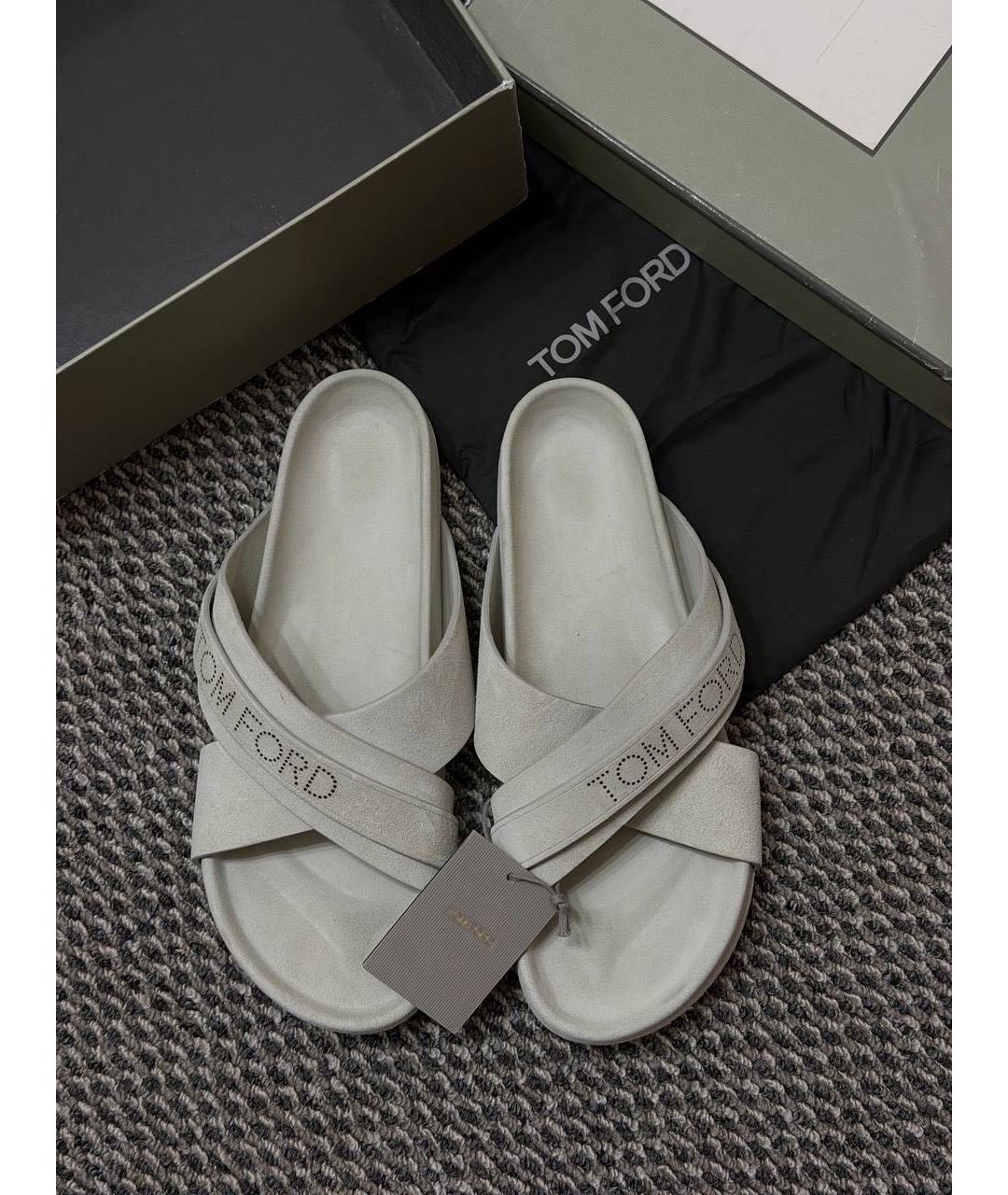 TOM FORD Серые замшевые шлепанцы, фото 4