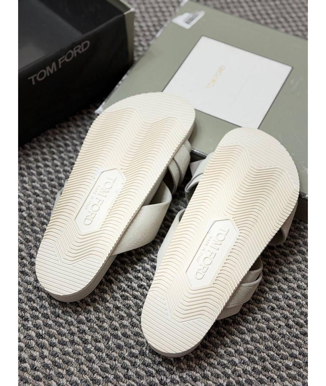 TOM FORD Серые замшевые шлепанцы, фото 5