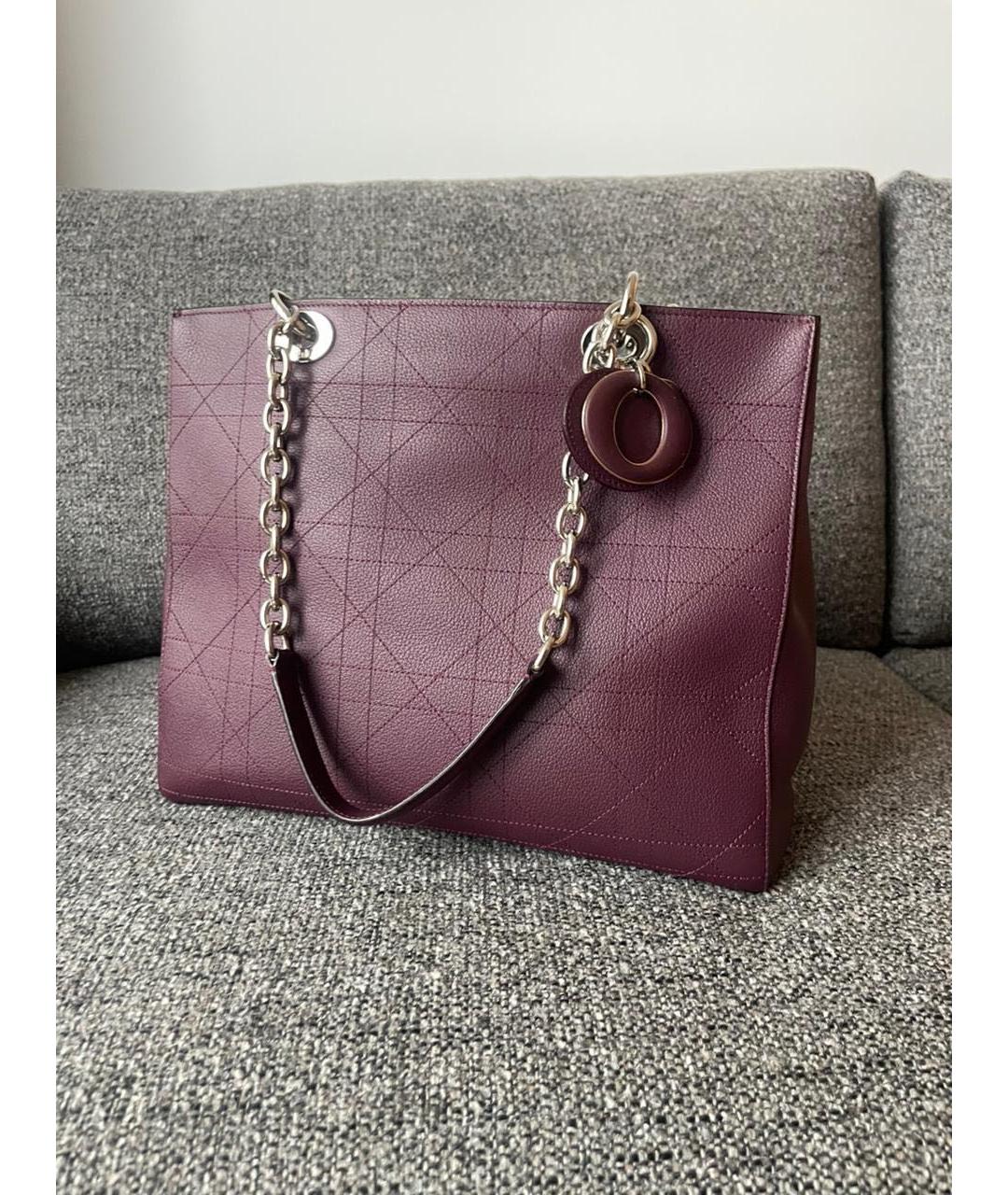 CHRISTIAN DIOR Бордовая кожаная сумка тоут, фото 2