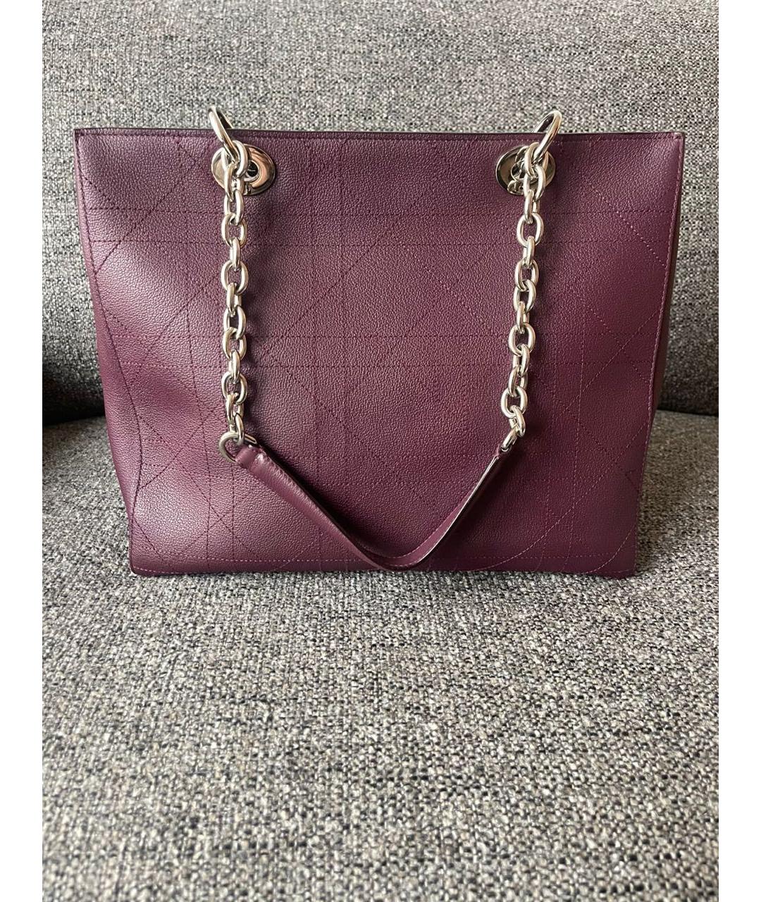 CHRISTIAN DIOR Бордовая кожаная сумка тоут, фото 3