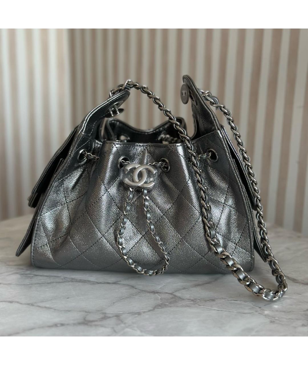 CHANEL Серебряная кожаная сумка тоут, фото 2