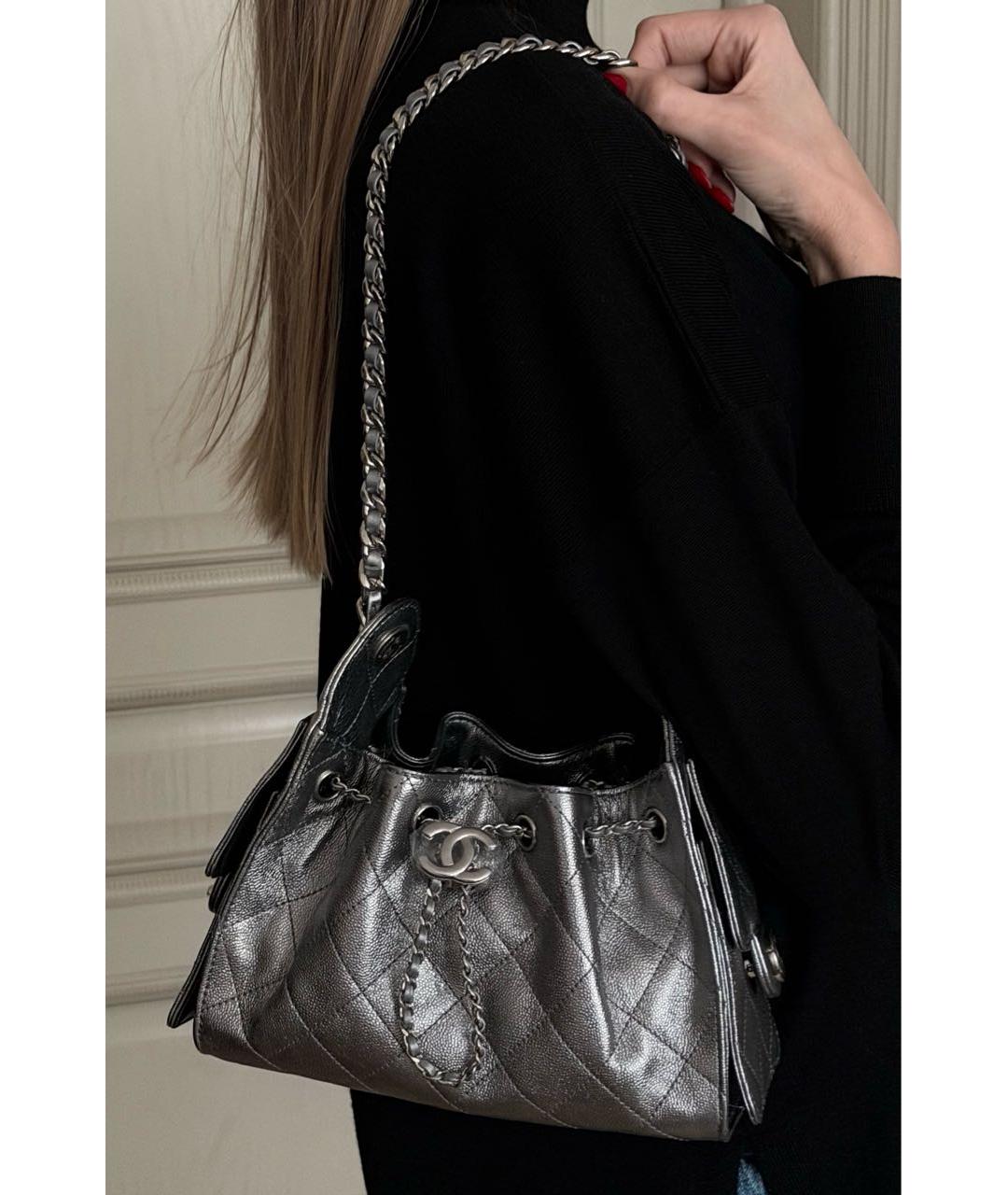 CHANEL Серебряная кожаная сумка тоут, фото 4