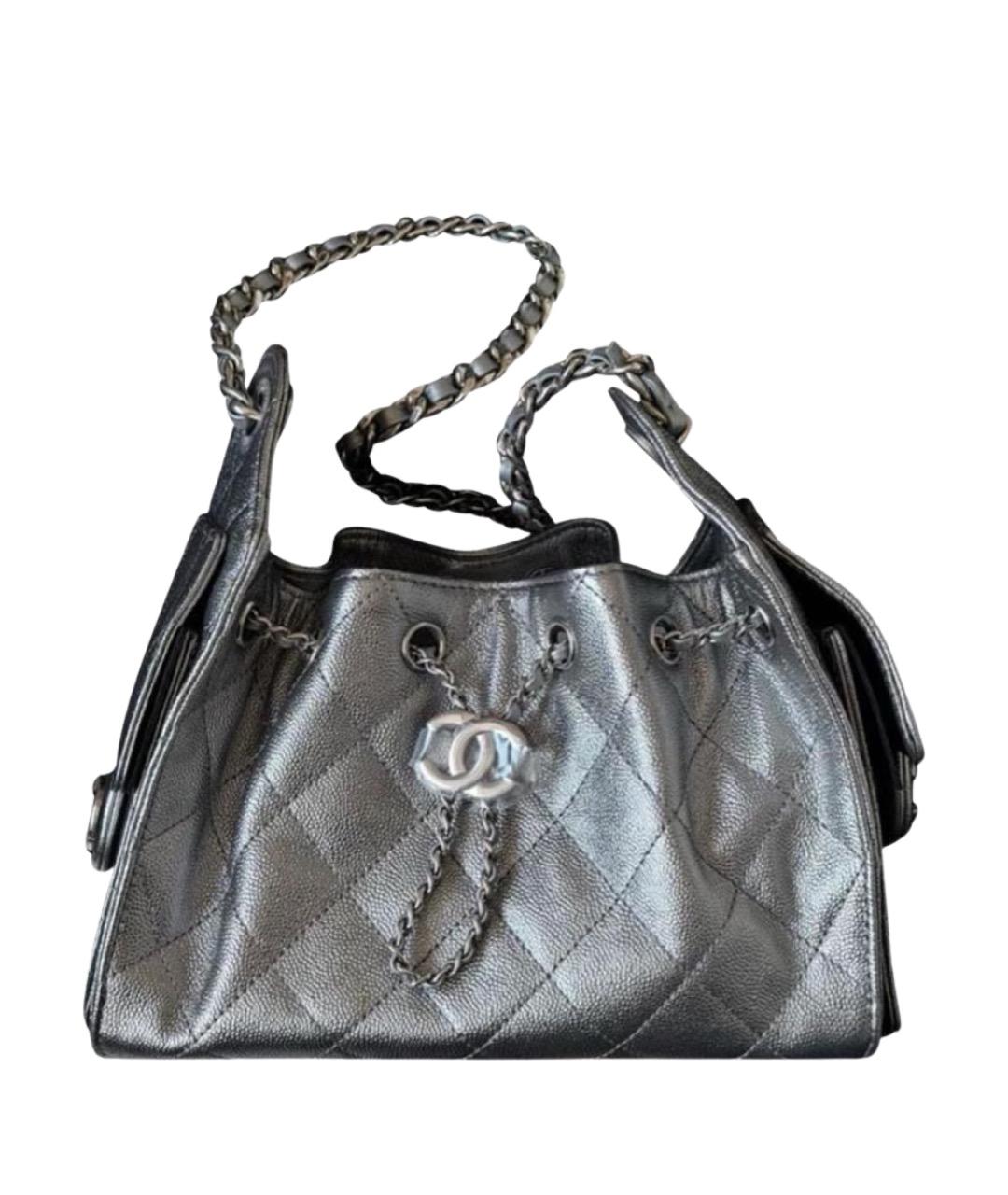 CHANEL Серебряная кожаная сумка тоут, фото 1