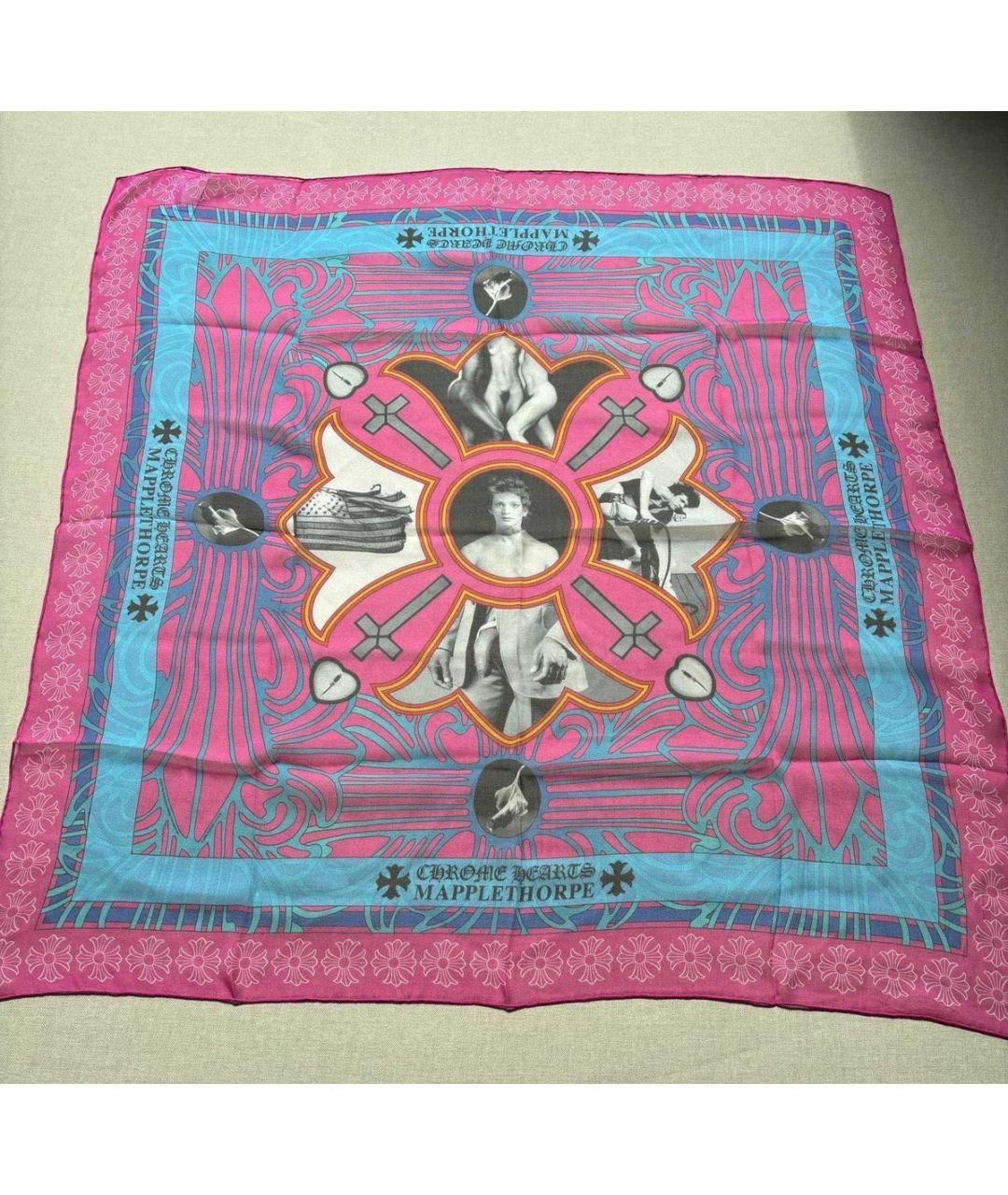 CHROME HEARTS Розовый шелковый платок, фото 6