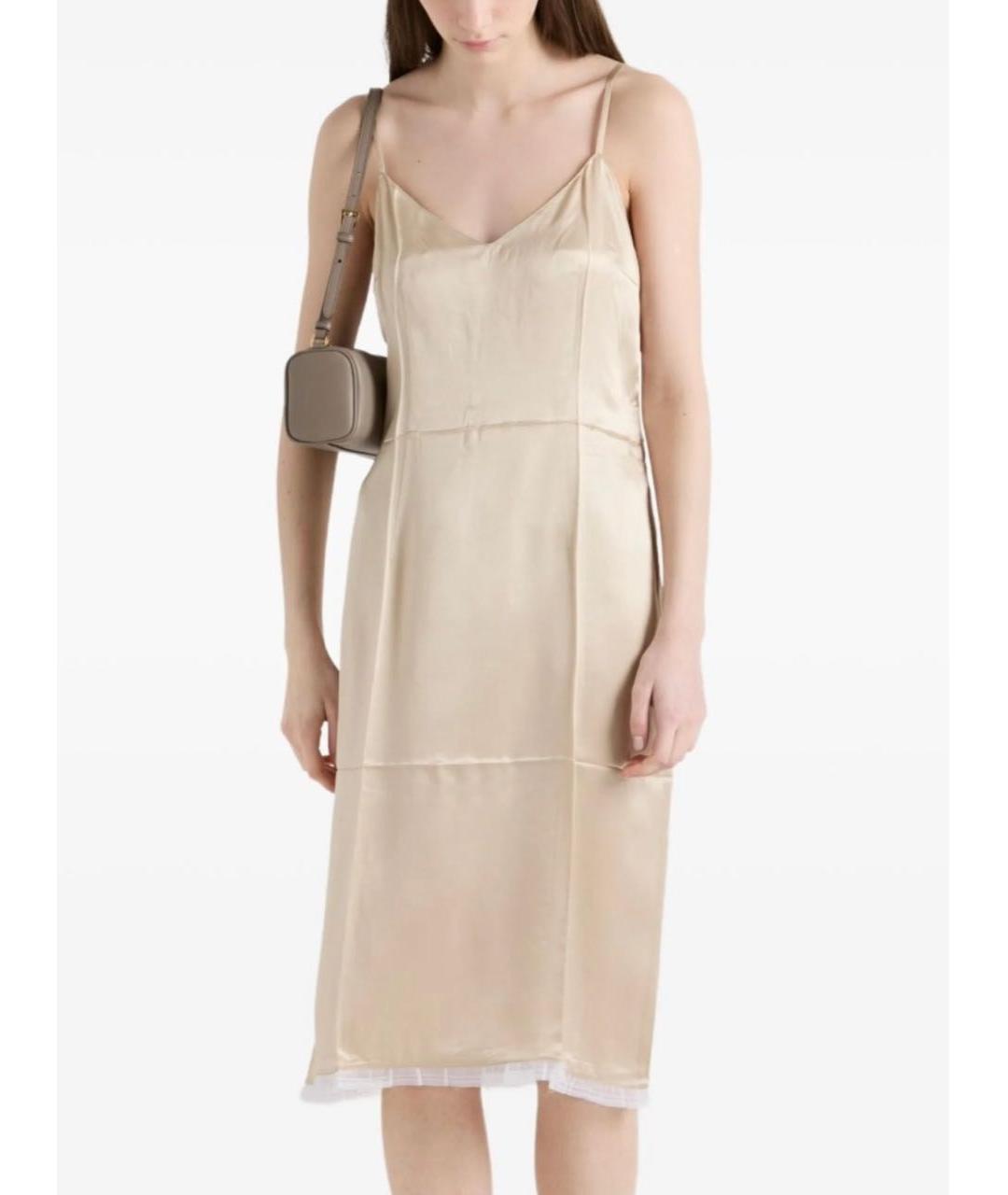 PRADA Бежевый шелковый сарафан, фото 5
