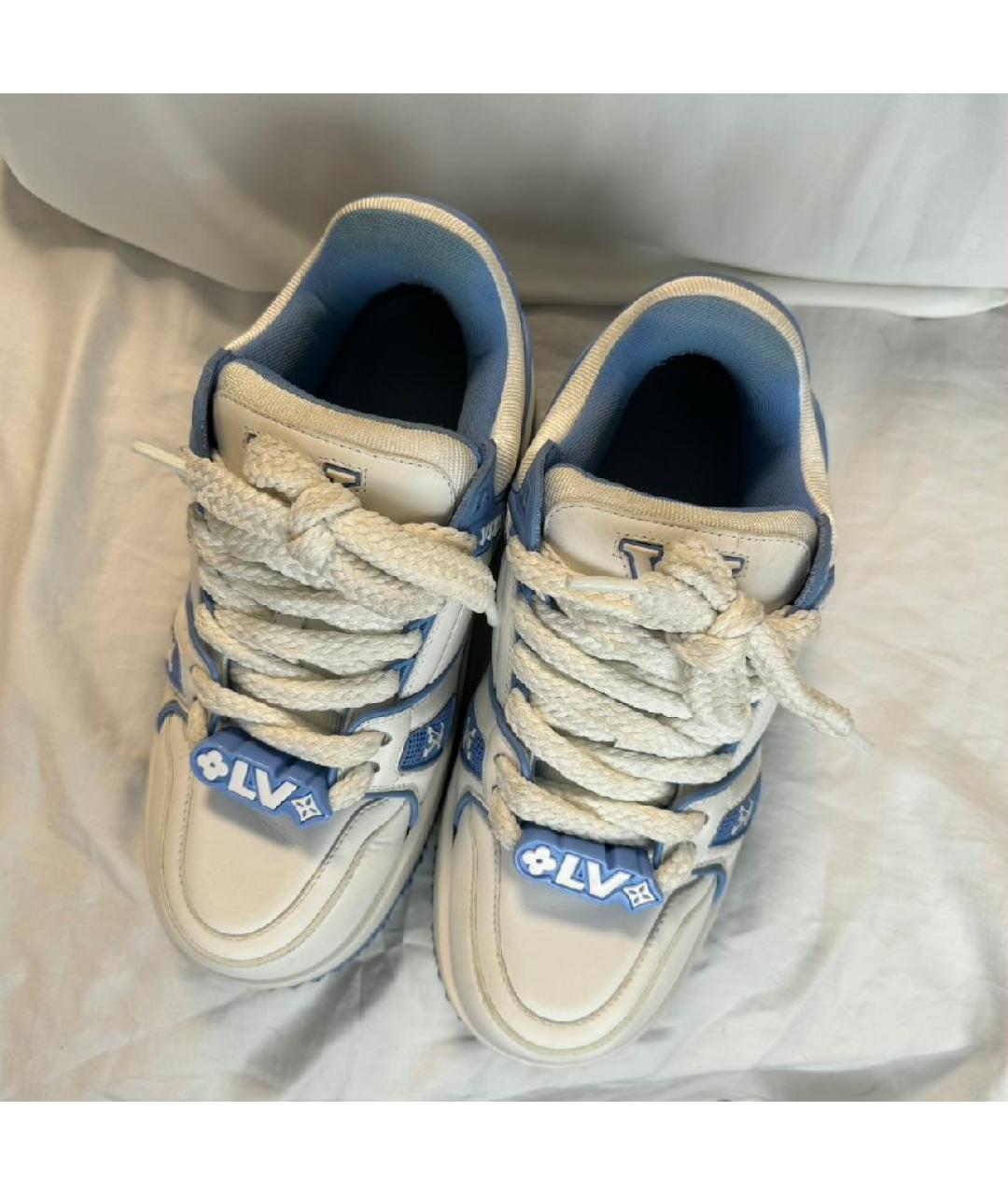 LOUIS VUITTON Голубые кожаные кроссовки, фото 3