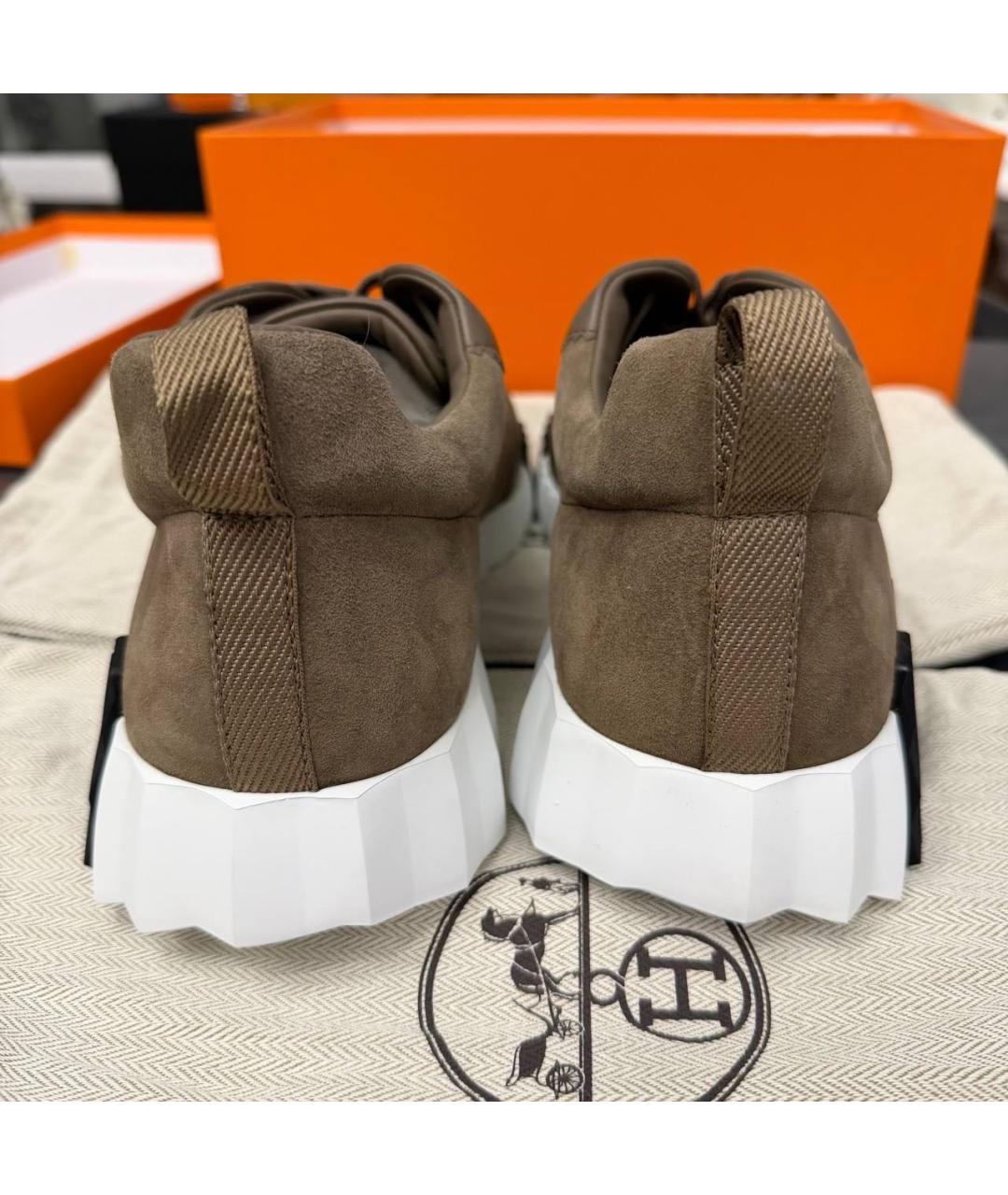 HERMES Коричневые замшевые низкие кроссовки / кеды, фото 5