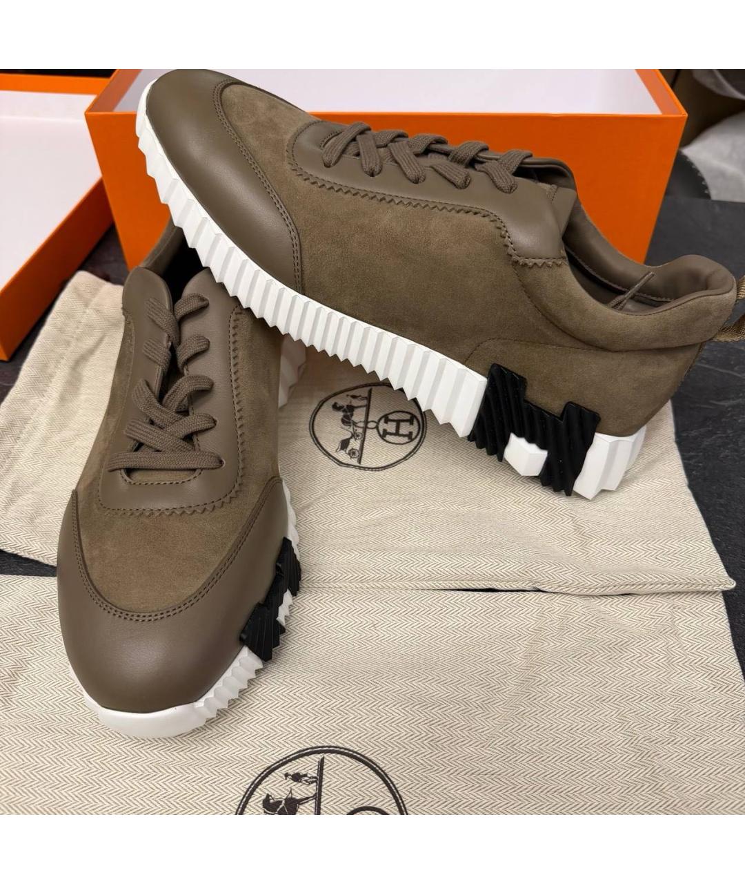 HERMES Коричневые замшевые низкие кроссовки / кеды, фото 4