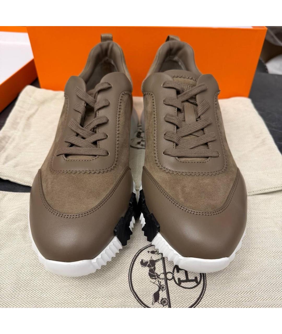 HERMES Коричневые замшевые низкие кроссовки / кеды, фото 3