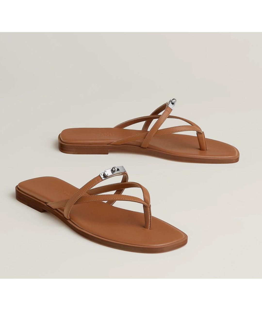 HERMES Коричневые кожаные шлепанцы, фото 4