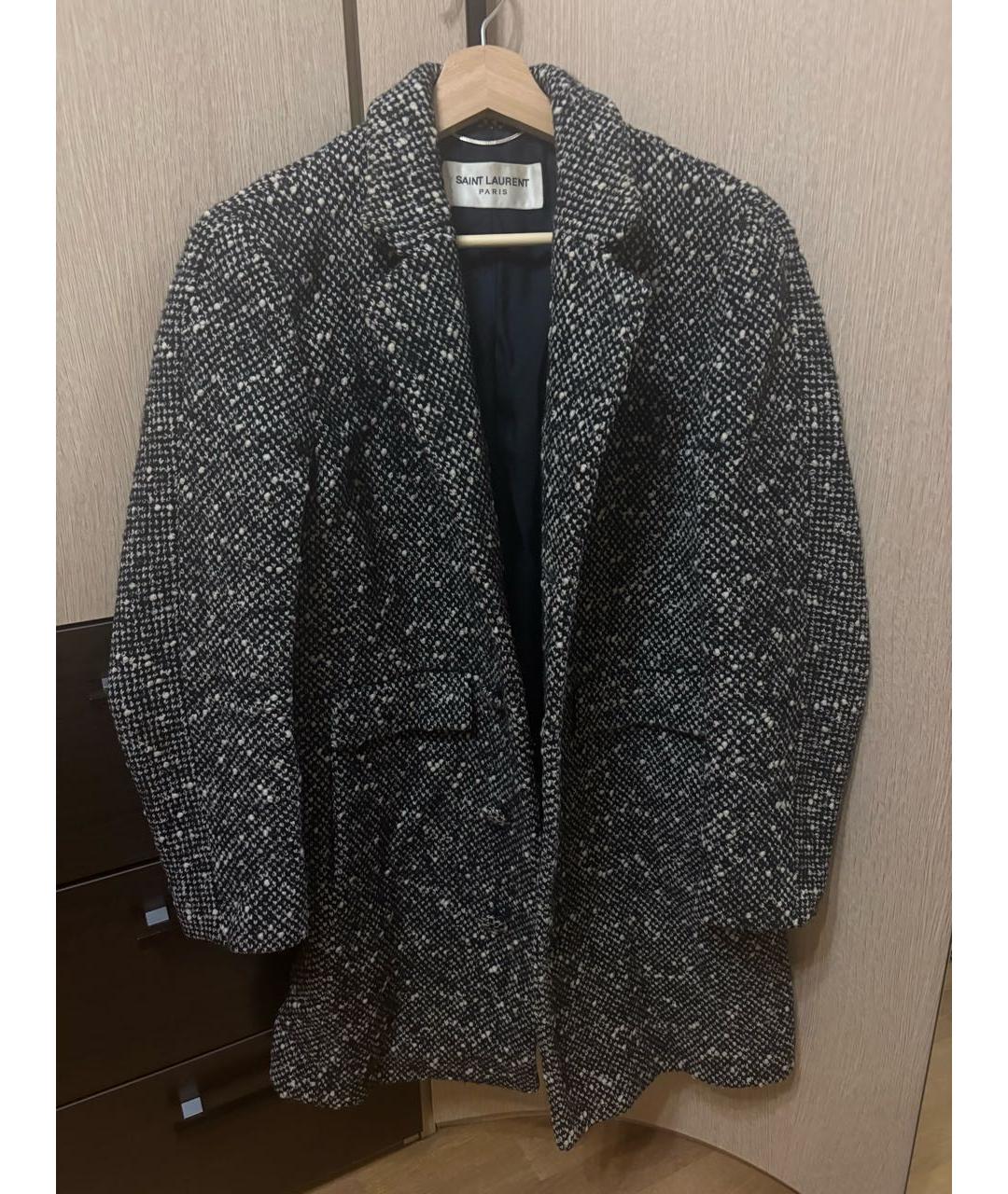 SAINT LAURENT Серое шерстяное пальто, фото 5