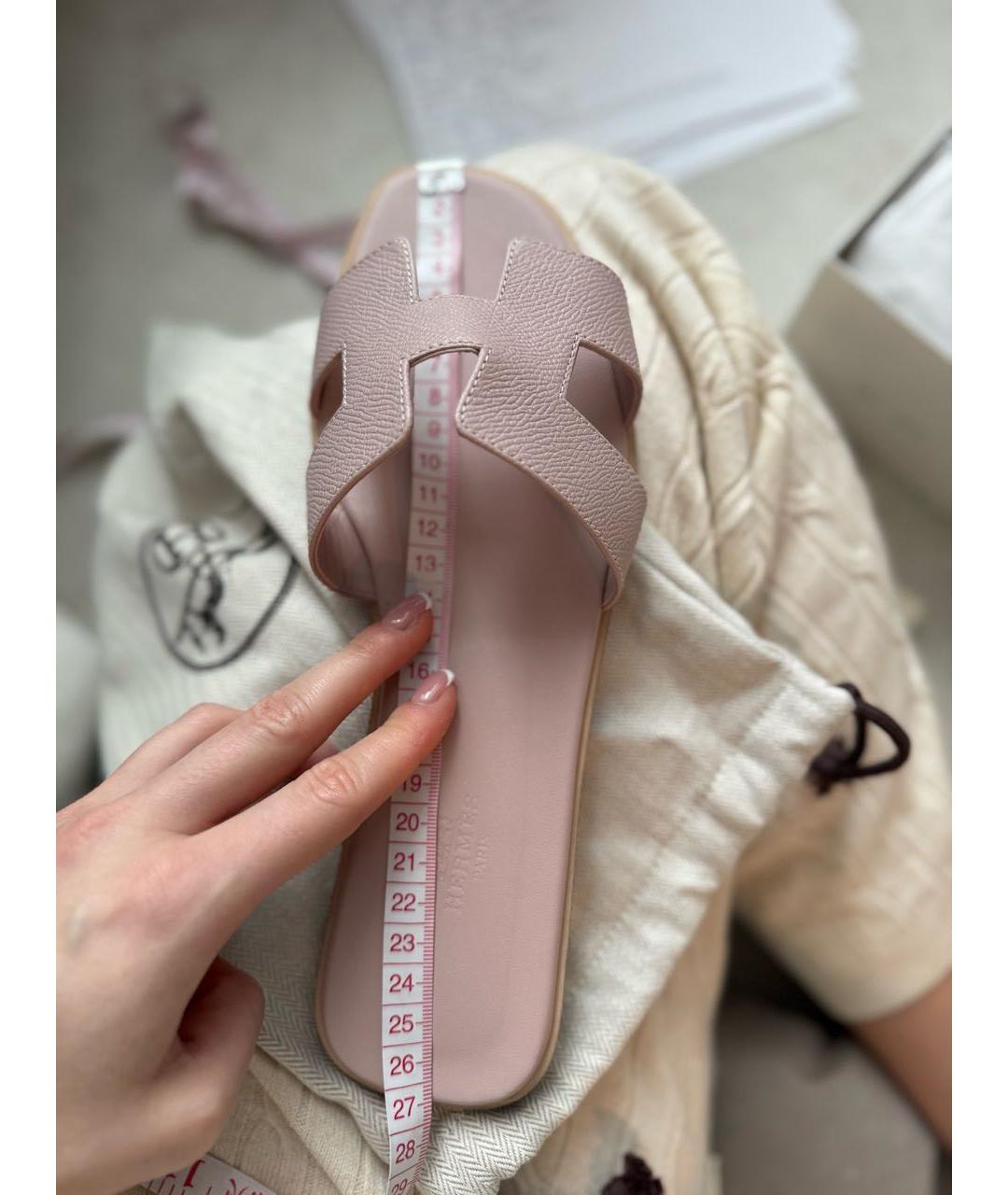 HERMES Розовые кожаные шлепанцы, фото 6