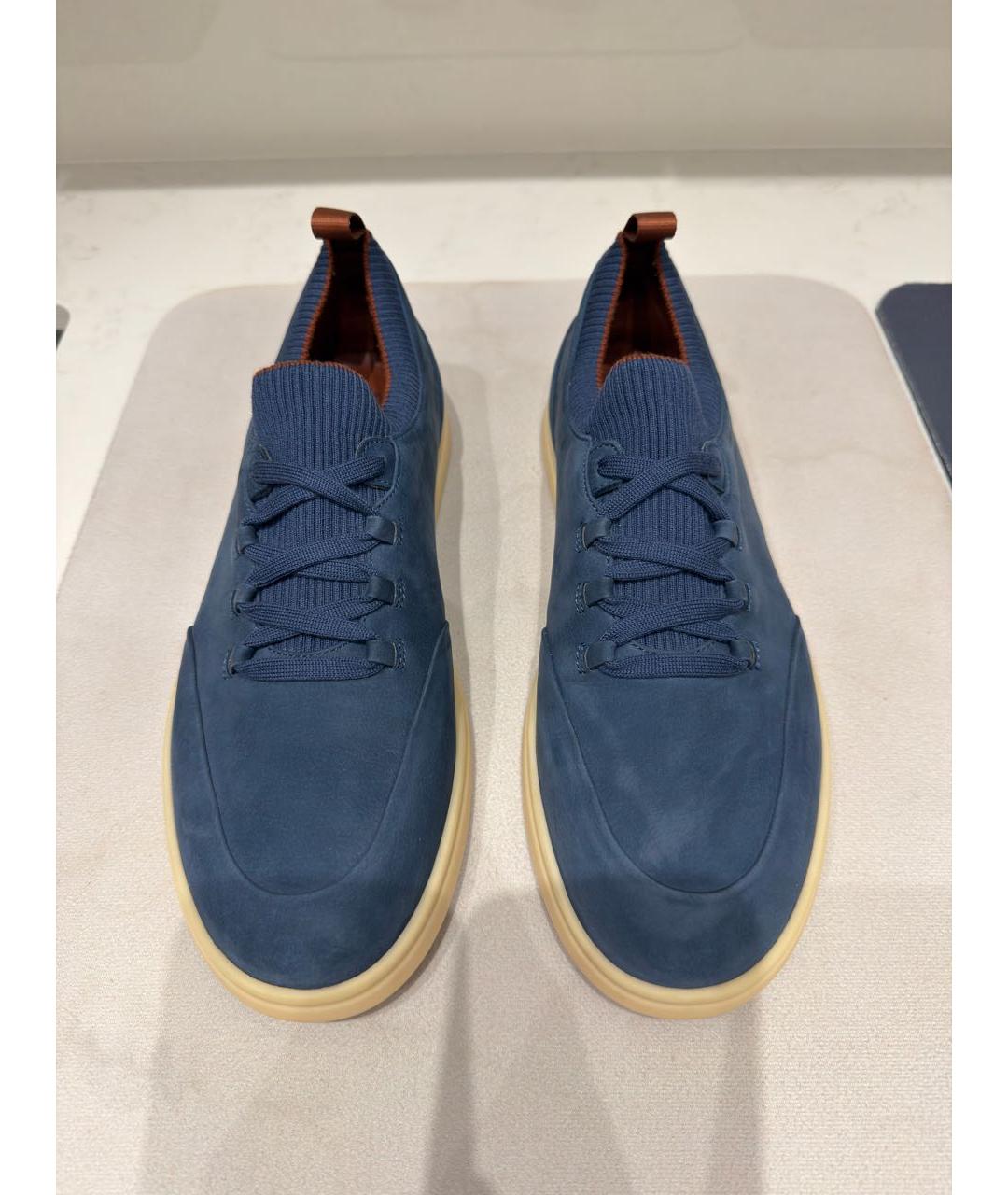 LORO PIANA Темно-синие замшевые низкие кроссовки / кеды, фото 2