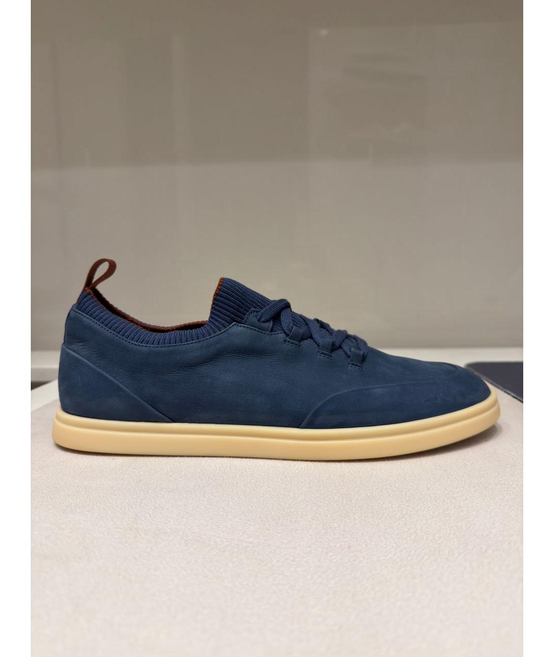 LORO PIANA Темно-синие замшевые низкие кроссовки / кеды, фото 6