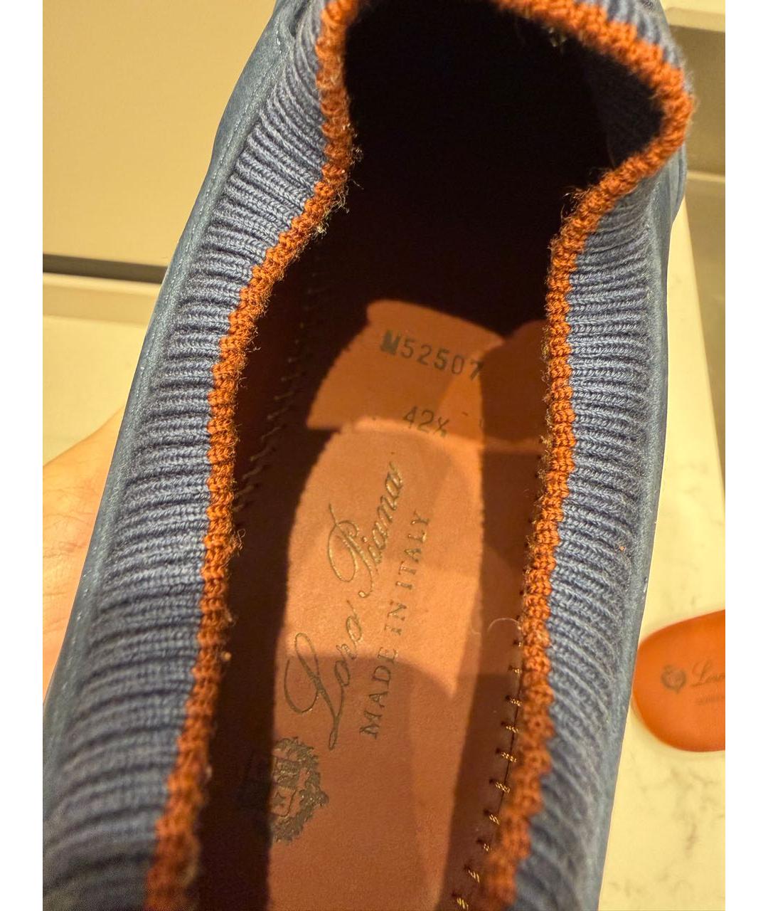 LORO PIANA Темно-синие замшевые низкие кроссовки / кеды, фото 5