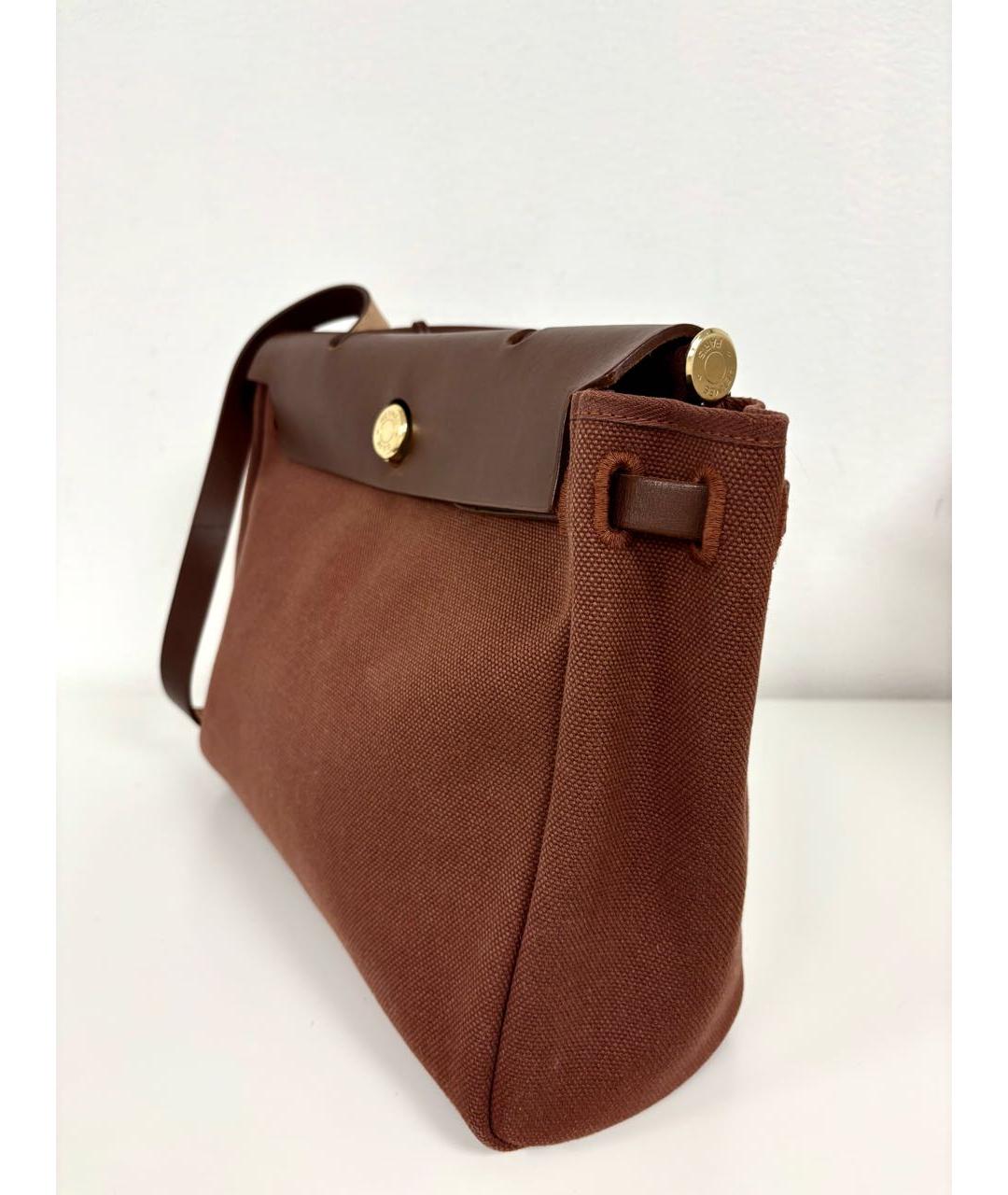HERMES Коричневая тканевая сумка через плечо, фото 5