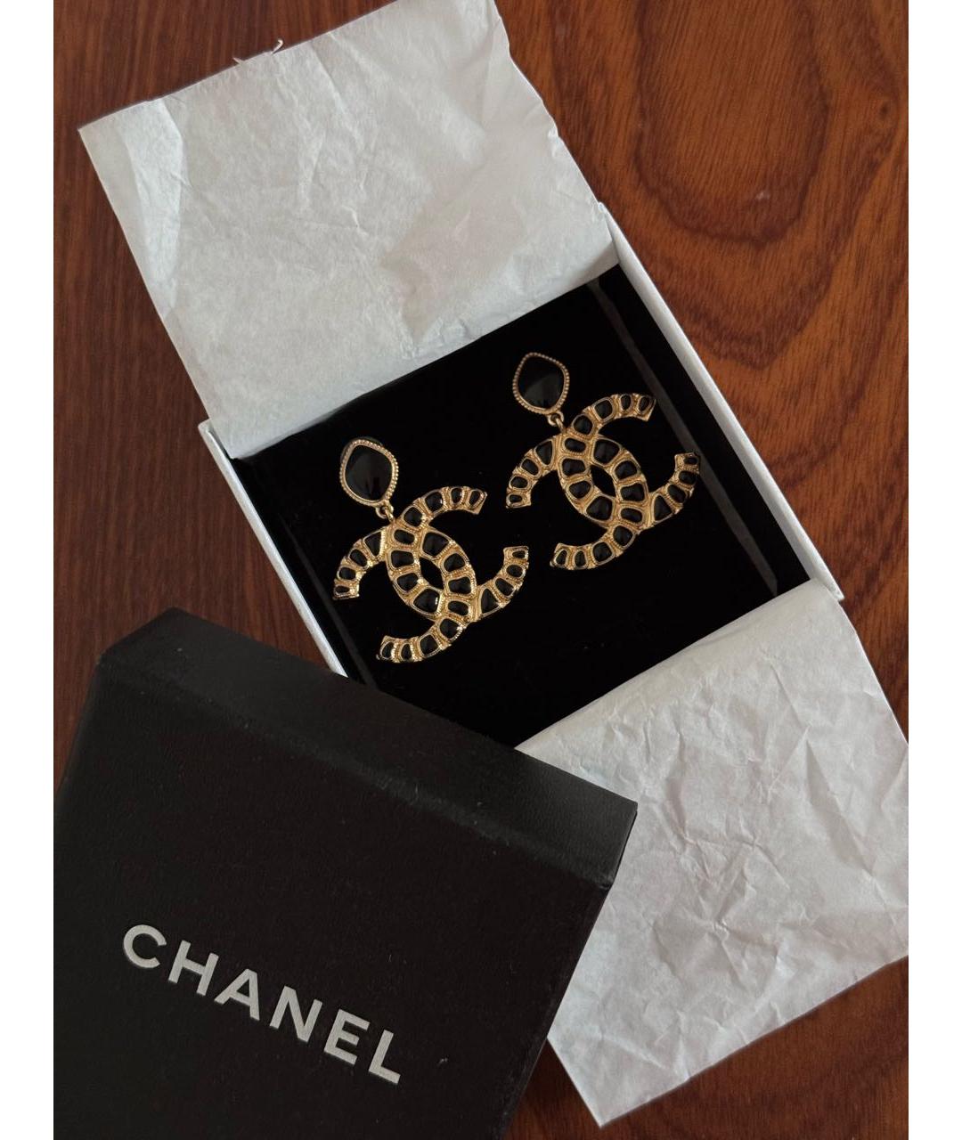 CHANEL Черные металлические серьги, фото 3