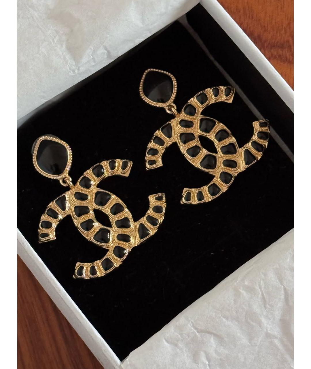 CHANEL Черные металлические серьги, фото 6