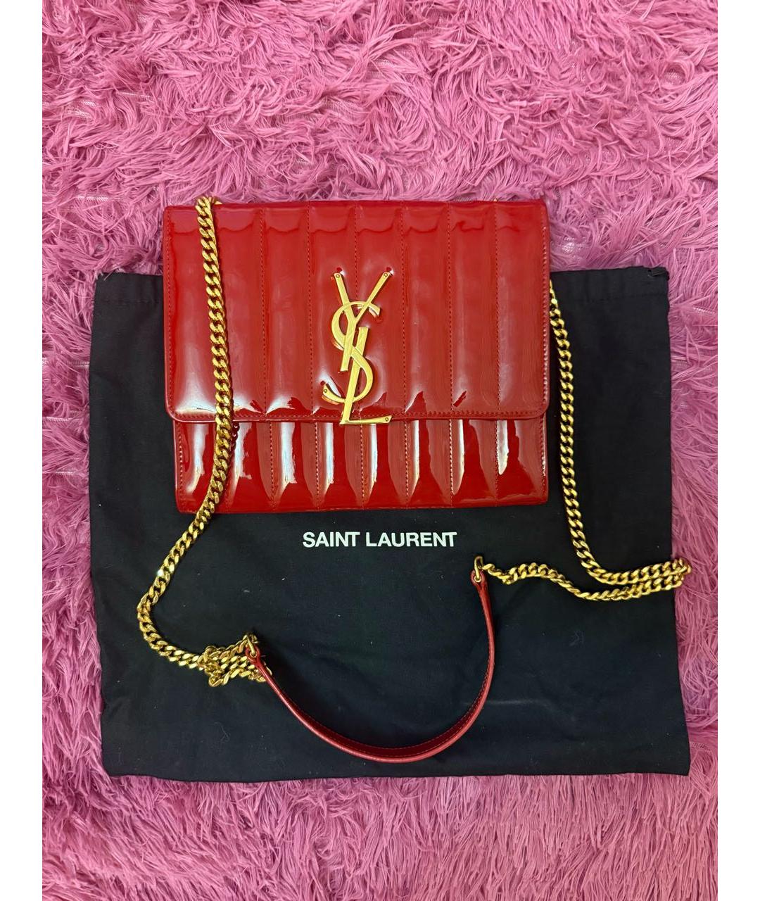 SAINT LAURENT Красная сумка через плечо из лакированной кожи, фото 9